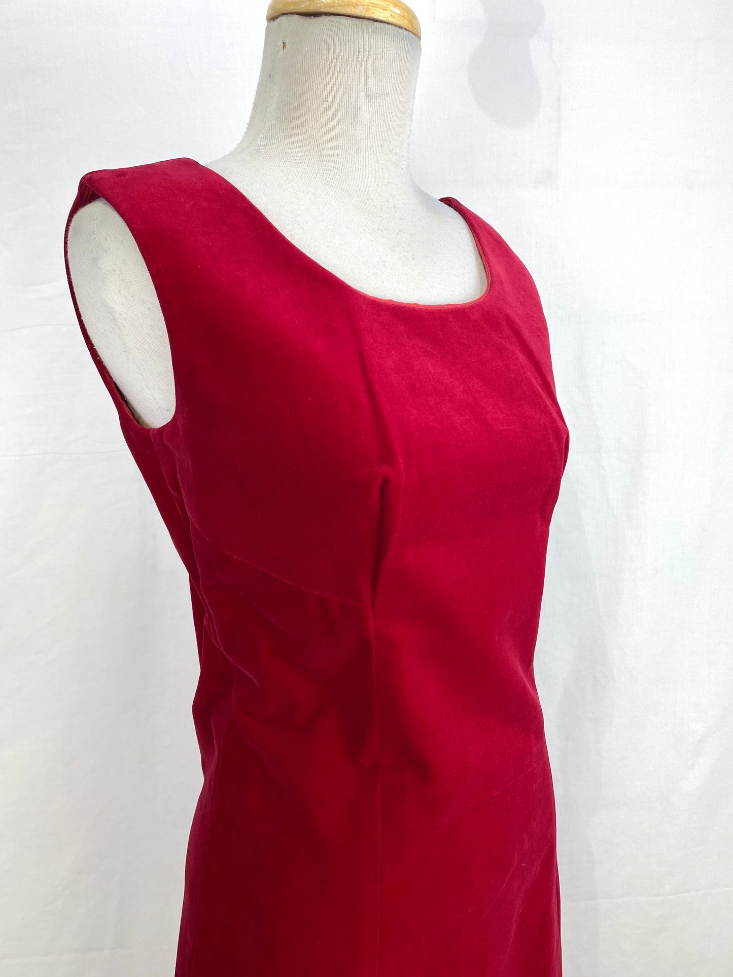 Vintage 1950s Red Velour Shift Dress, Small