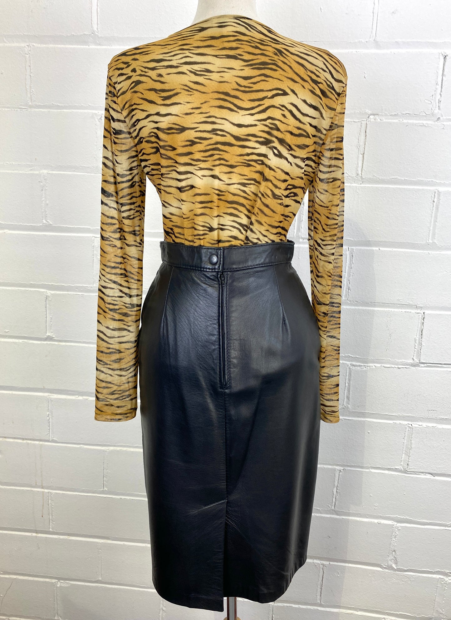 Vintage 1980s Black Leather High-Waist Skirt, W27"