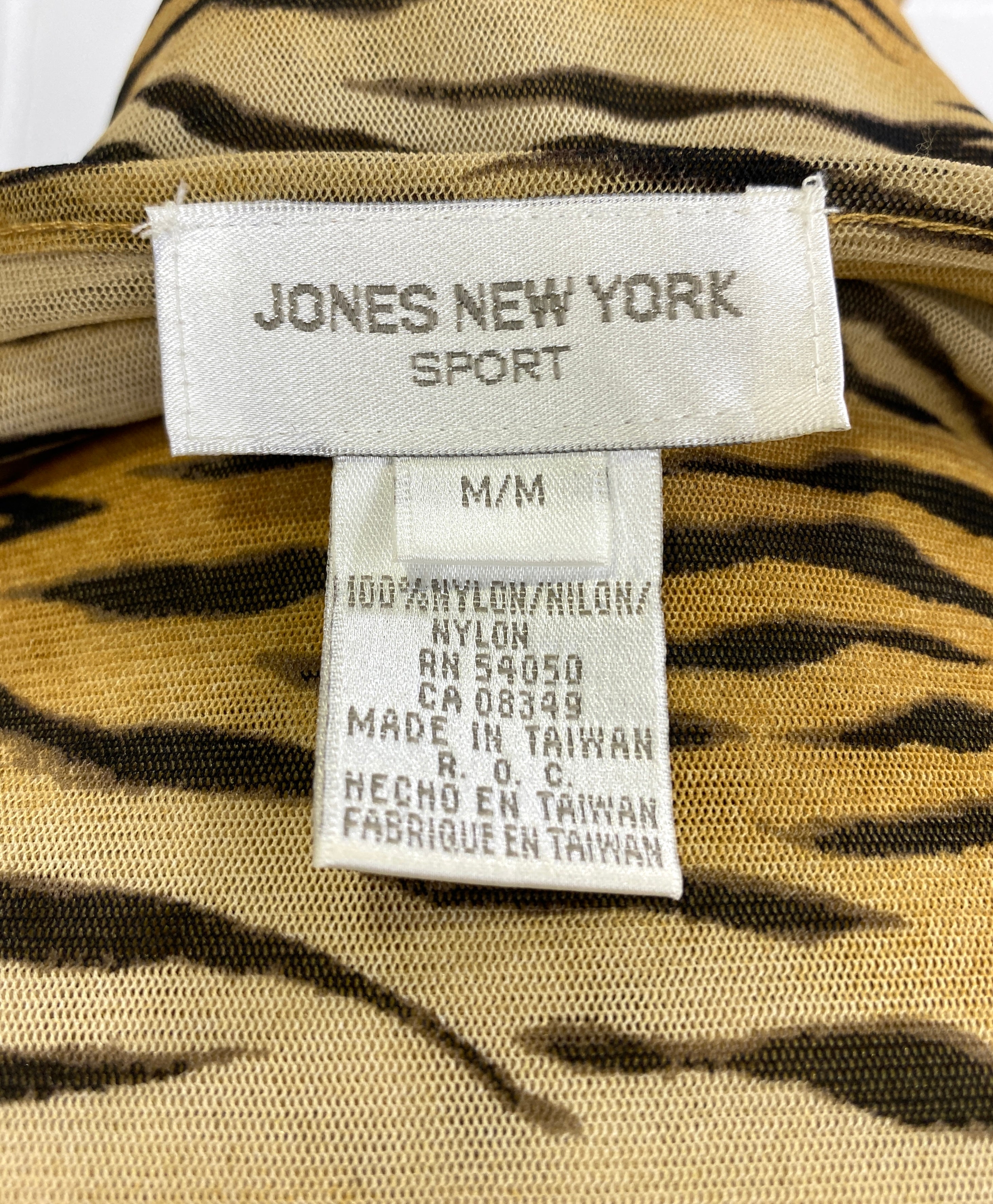 Early 2000s/ Y2K Tiger Print Nylon Long-Sleeve Top, Jones New York