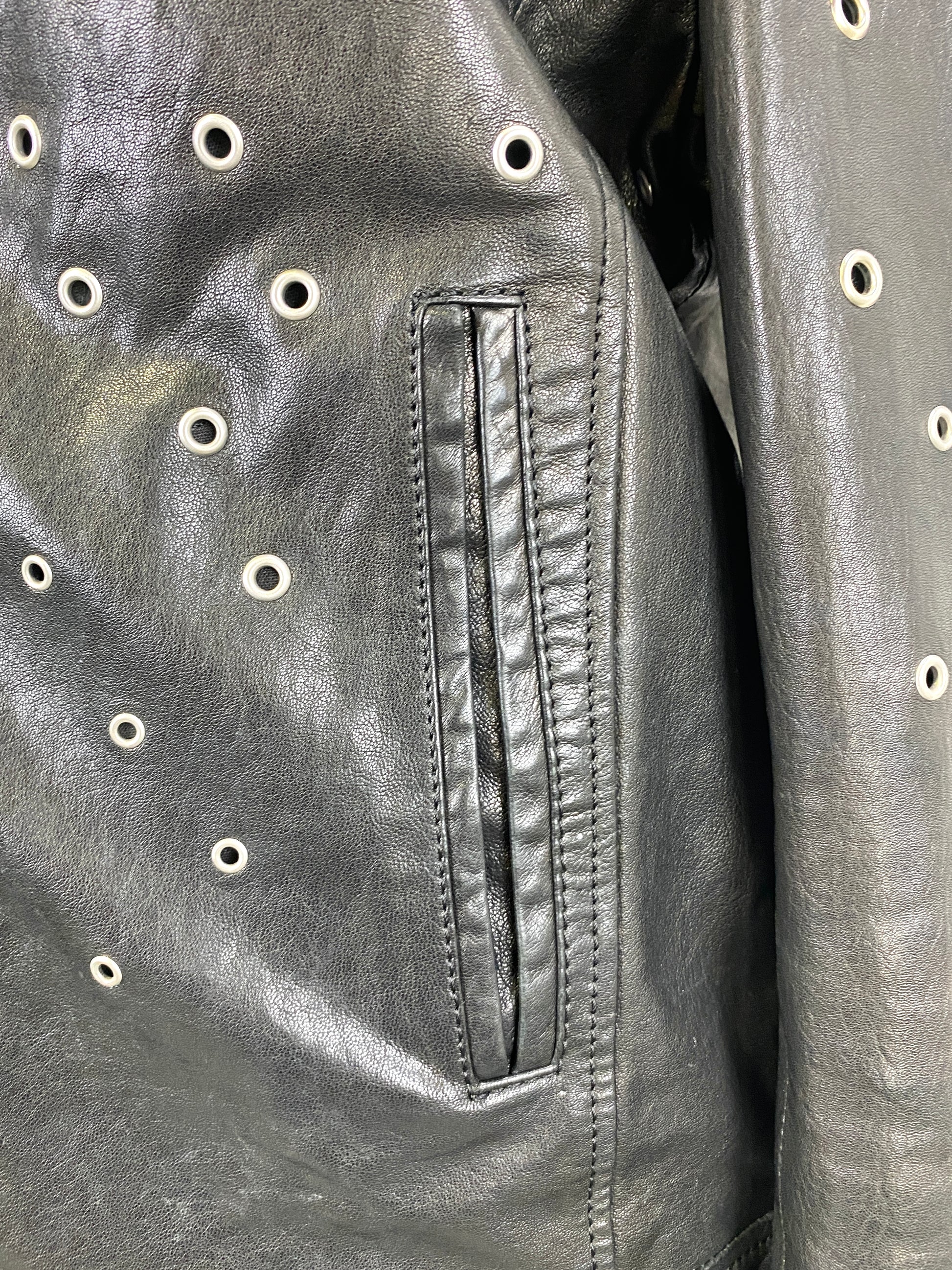 2000s Y2K Roberto Cavalli Black Leather Zip Jacket, C44"