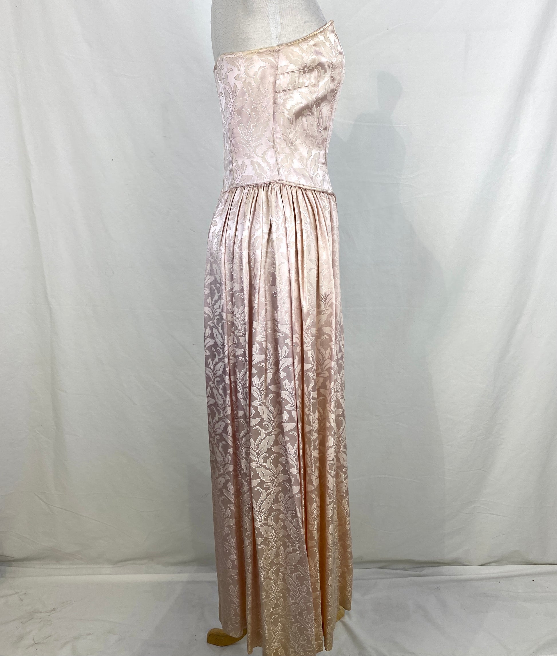 Side view of vintage 50s strapless pink dress. Ian Drummond Vintage. 