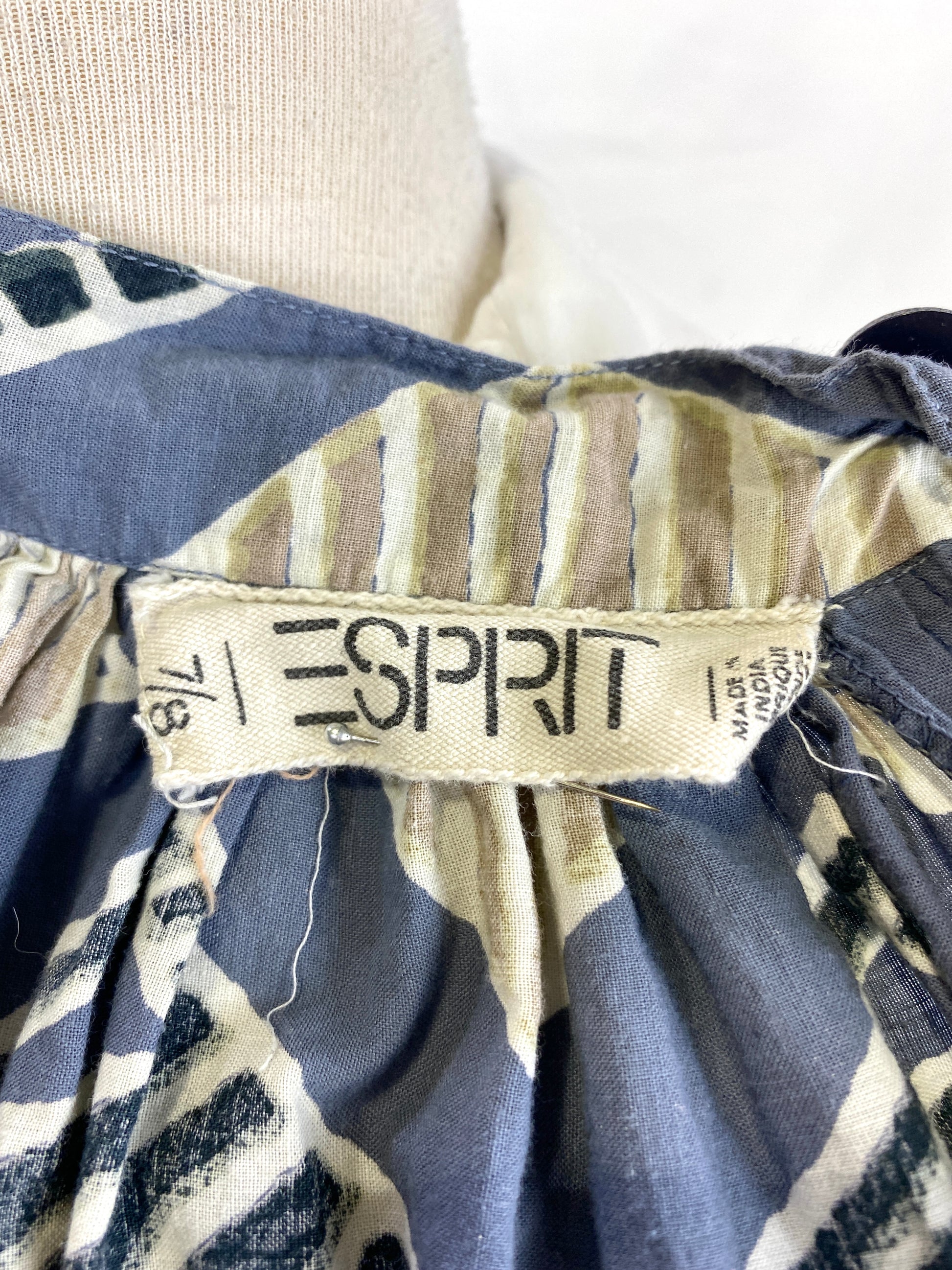 Esprit clothing label tag on 80s vintage skirt. Ian Drummond Vintage.