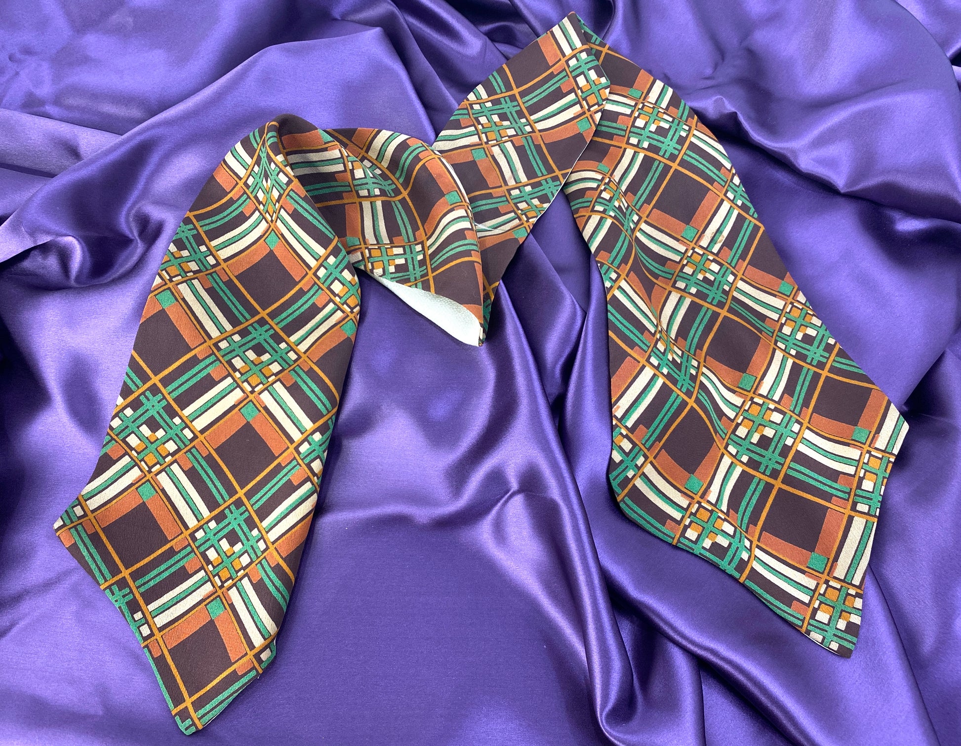 Green and Brown Medallions and Tartan Motif Hand Rolled Silk Wool