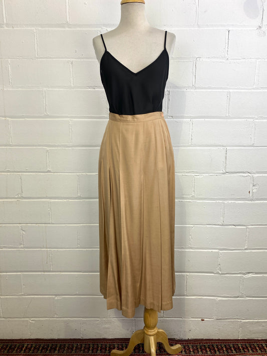 Vintage 1970s/ 80s Tan Pleated Midi Skirt, Small 
