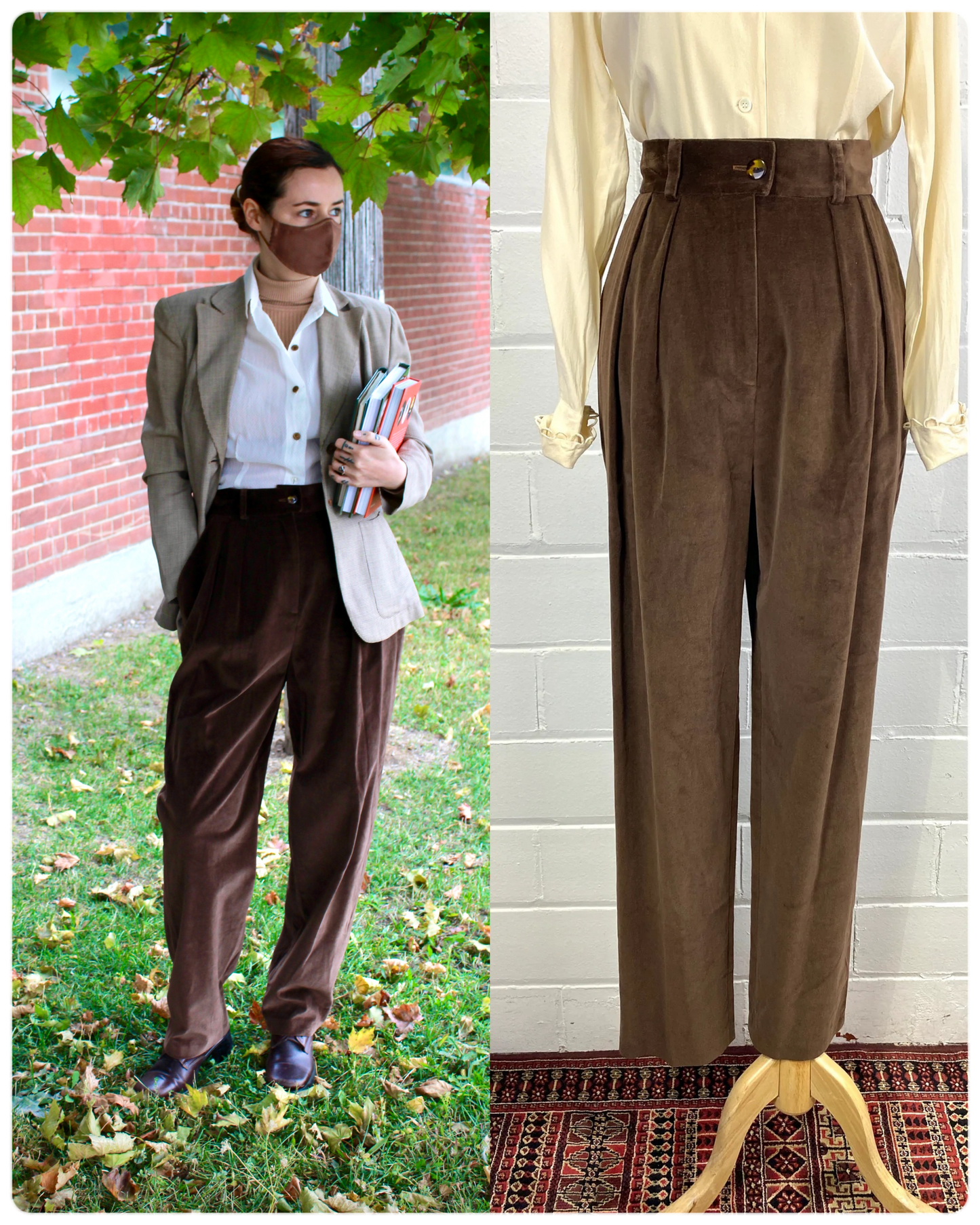 Vintage 1990s Brown Velour Pleated Trousers – Ian Drummond Vintage Vintage 1990s Brown Velour Pleated Trousers – Ian Drummond Vintage