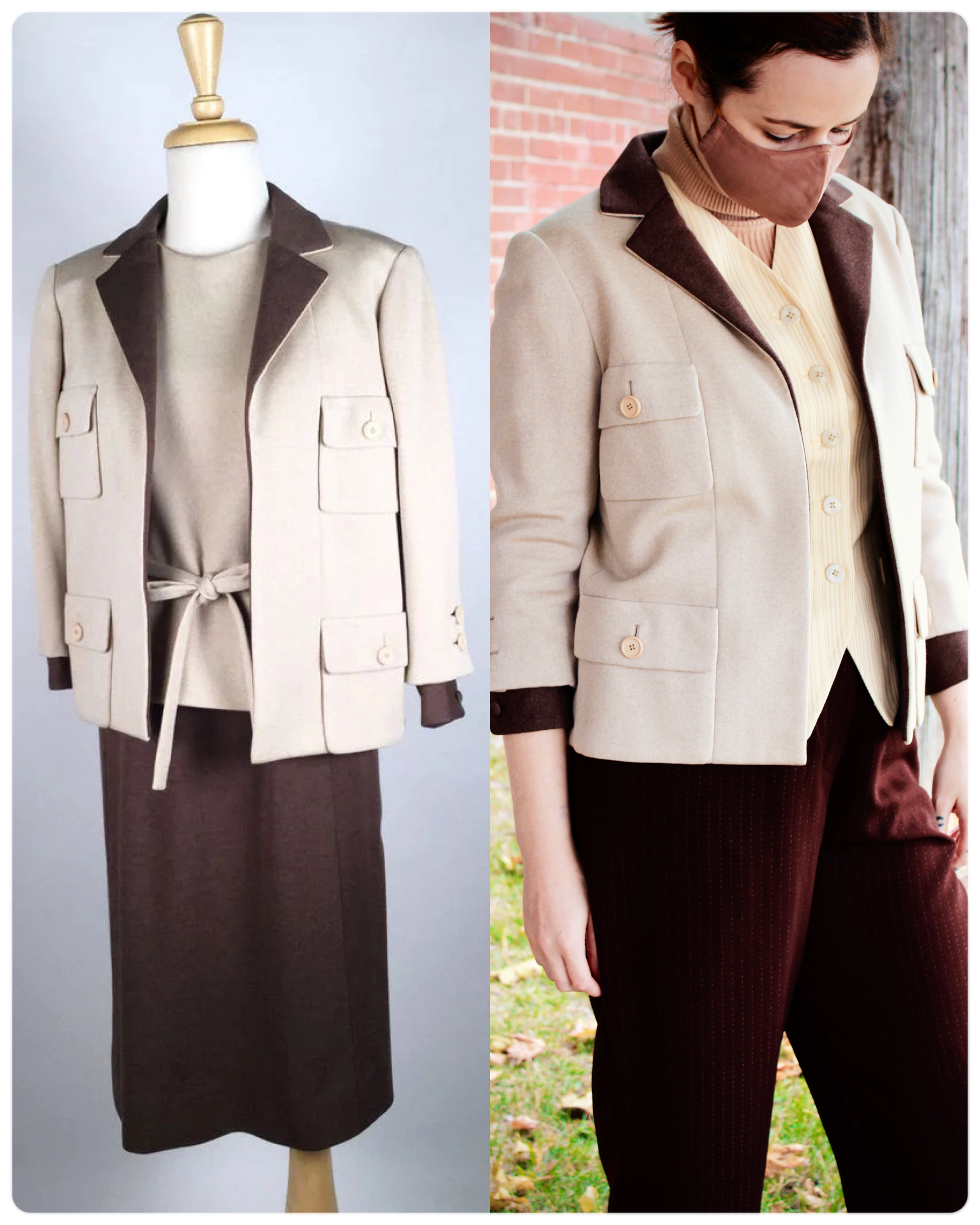 1960s Norman Norell Mod 3 Piece Suit, Wool Jacket, Top & Skirt, W24"