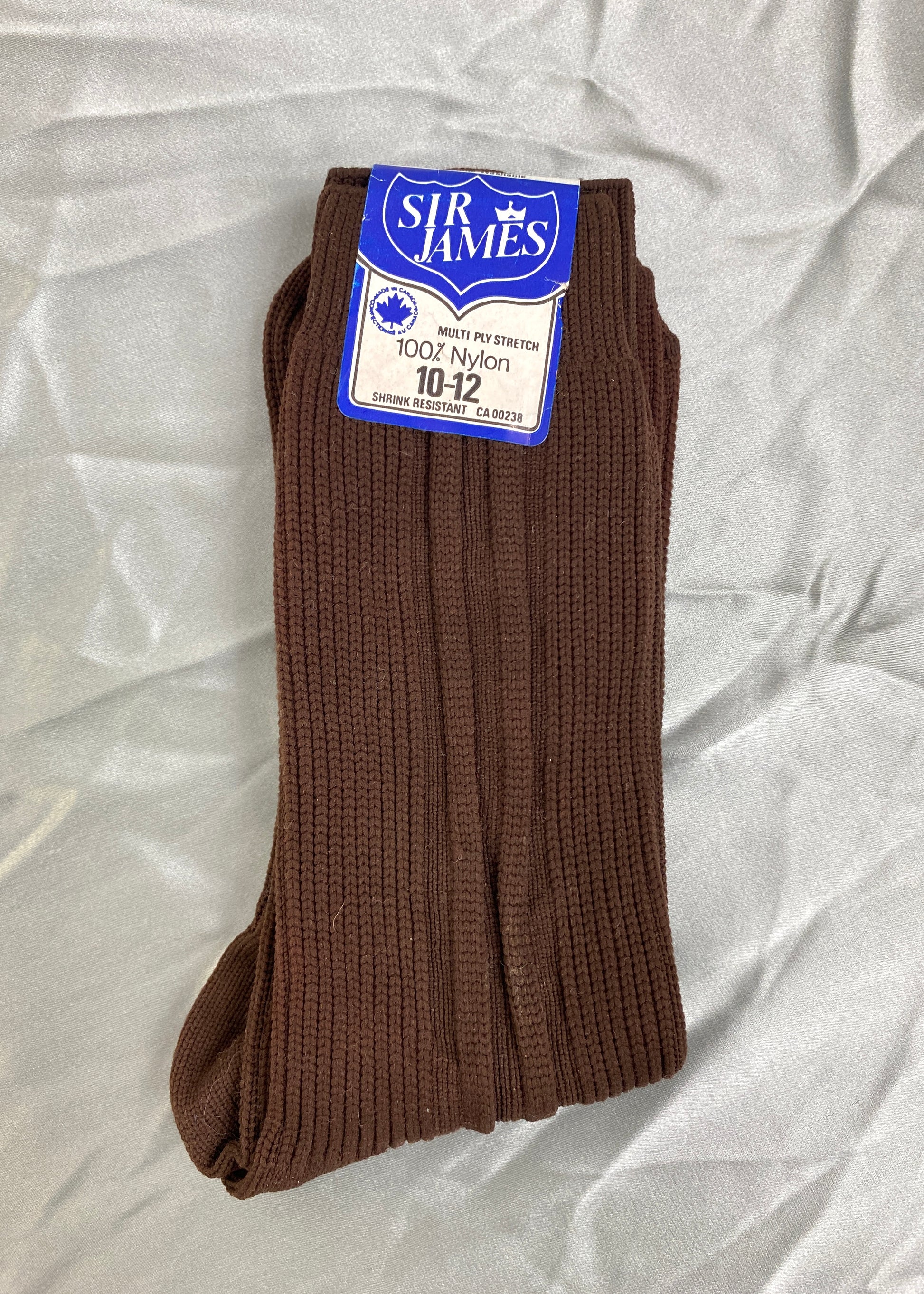 Vintage Deadstock Sir James Brown & Blue Nylon Socks, x6, Size 10-12