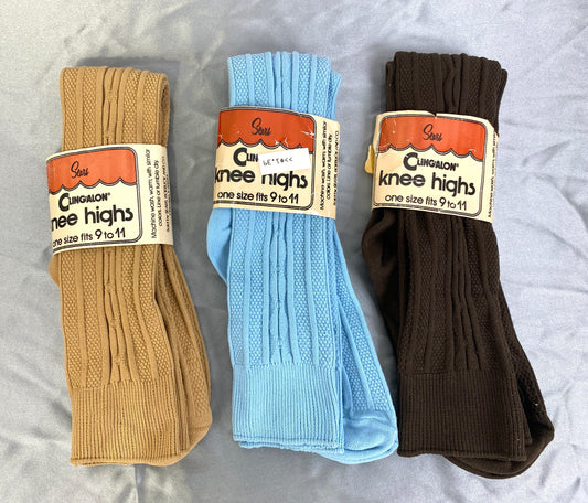 Vintage 1970s Deadstock Sears Cling-Alon Nylon Knee Socks, x3