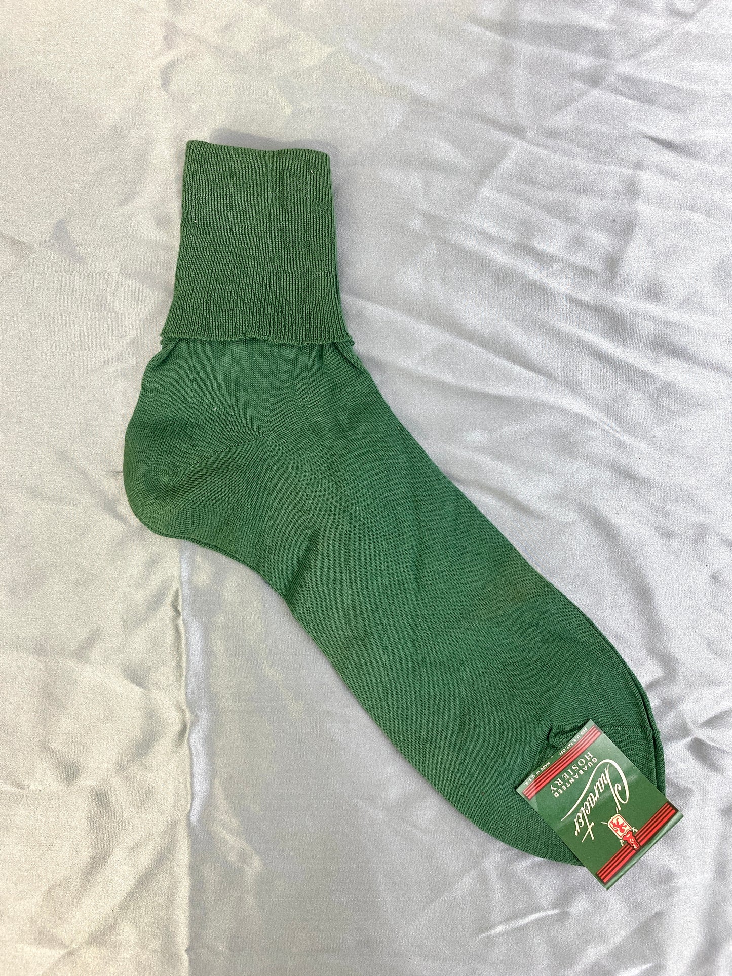 Vintage 1950s Deadstock Green Cotton Cuffed Anklet Socks, Character Hosiery
