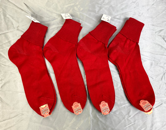 Vintage 1950s Deadstock Red Cotton Cuffed Anklet Socks, x4