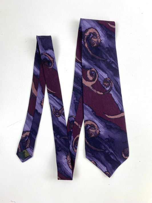 90s Deadstock Silk Necktie, Men's Vintage Purple Abstract Pattern Tie, NOS