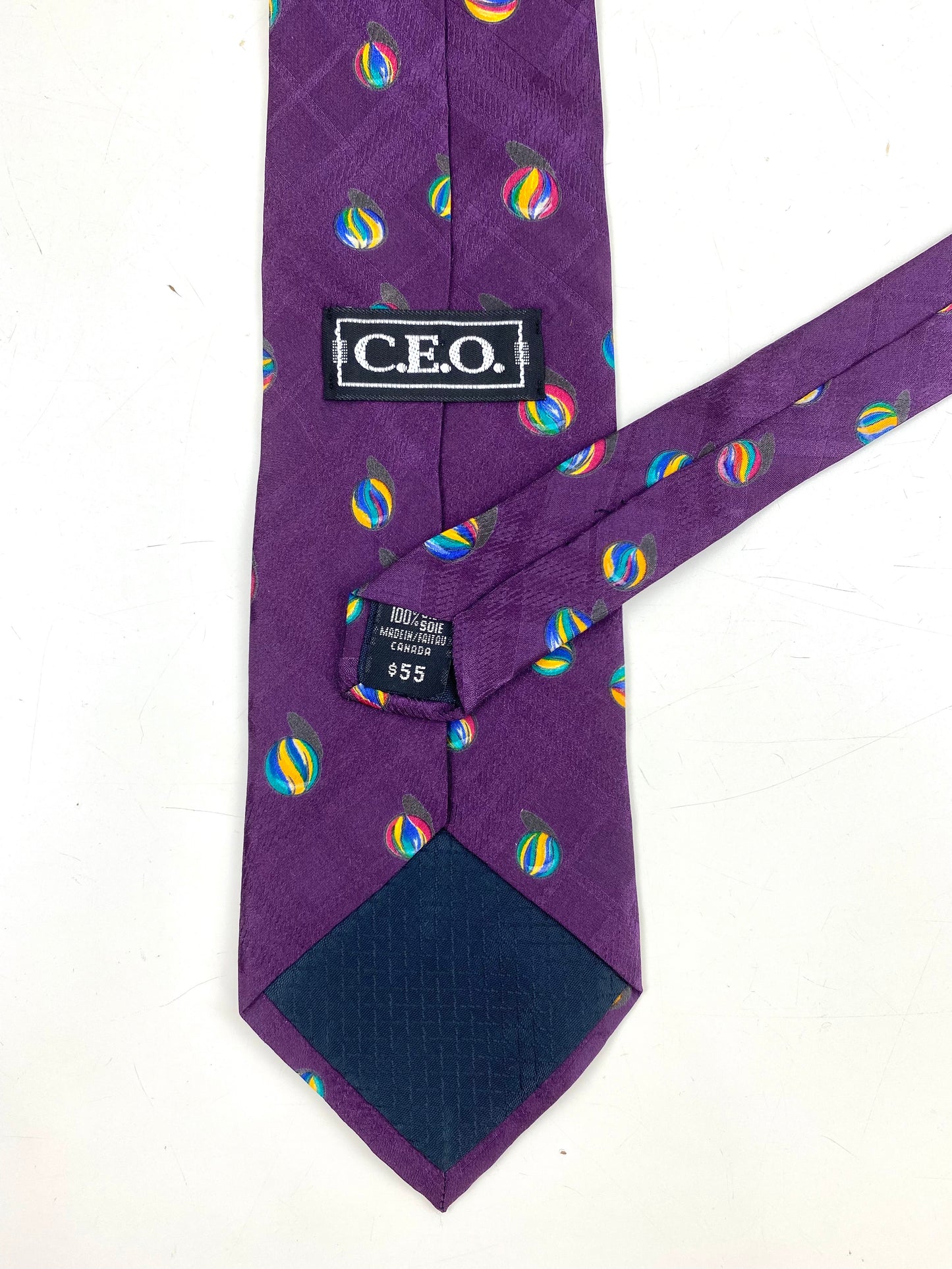 90s Deadstock Silk Necktie, Men's Vintage Purple Tie With Marbles Pattern, NOS