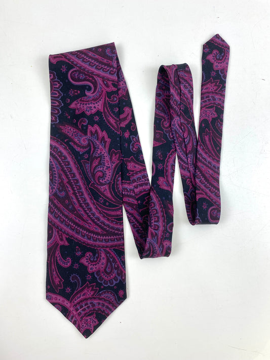 90s Deadstock Silk Necktie, Men's Vintage Purple Paisley Pattern Tie, NOS