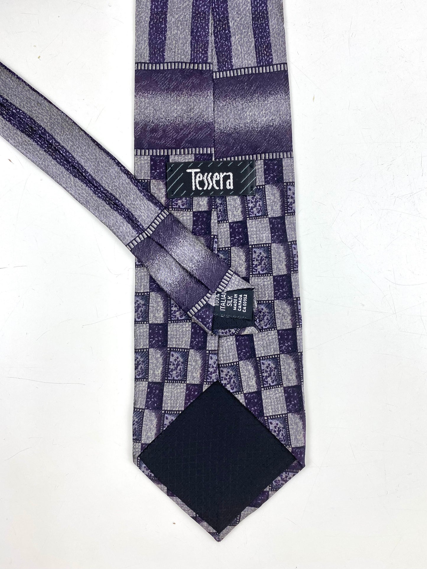 90s Deadstock Silk Necktie, Men's Vintage Purple Check & Stripe Pattern Tie, NOS