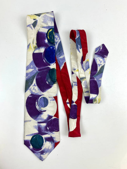 90s Deadstock Silk Necktie, Men's Vintage Purple/ Red Abstract Pattern Tie, NOS