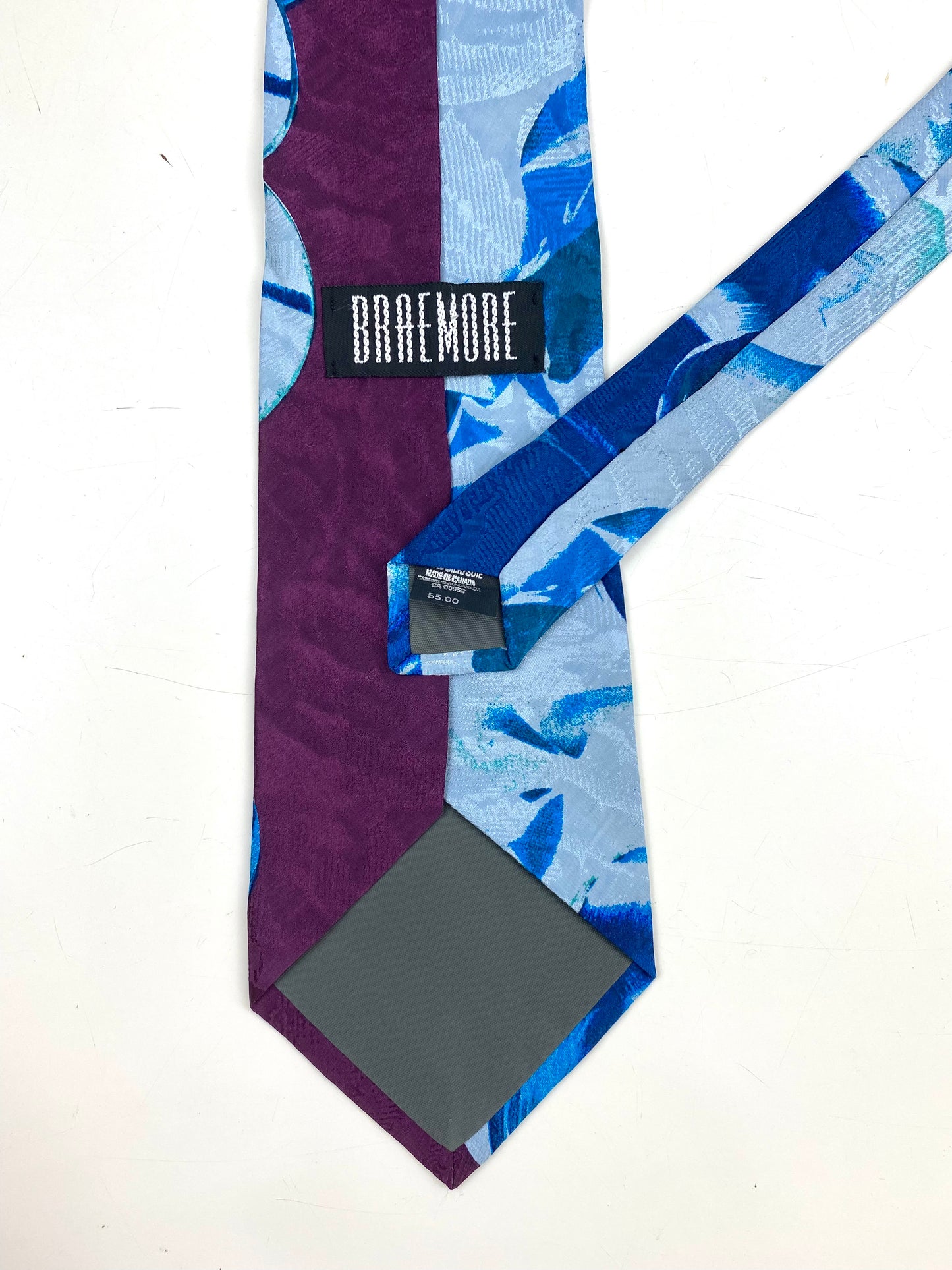 90s Deadstock Silk Necktie, Men's Vintage Plum/ Blue/ Green Abstract Pattern Tie, NOS