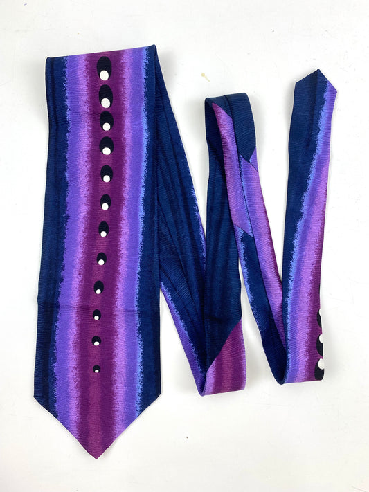90s Deadstock Silk Necktie, Men's Vintage Purple/ Blue Vertical Stripe Pattern Tie, NOS