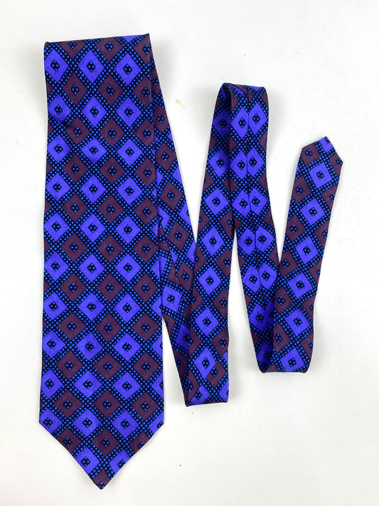 90s Deadstock Silk Necktie, Men's Vintage Purple/ Blue Check Pattern Tie, NOS