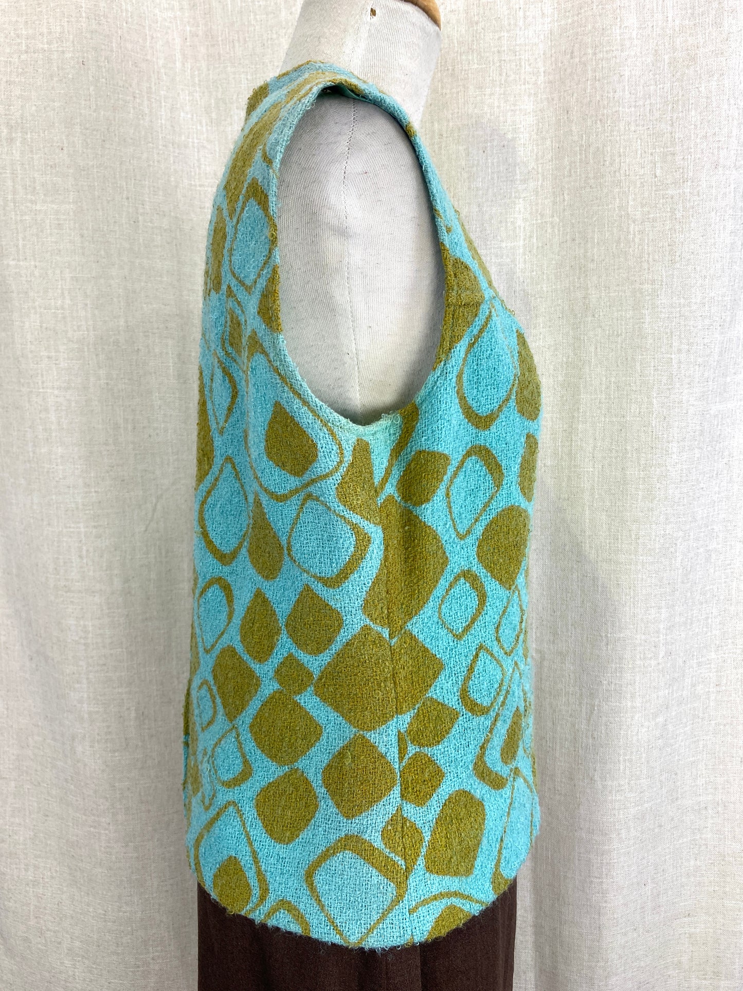 Vintage 1960s Susan Thomas Blue Sleeveless Knit Mod Top