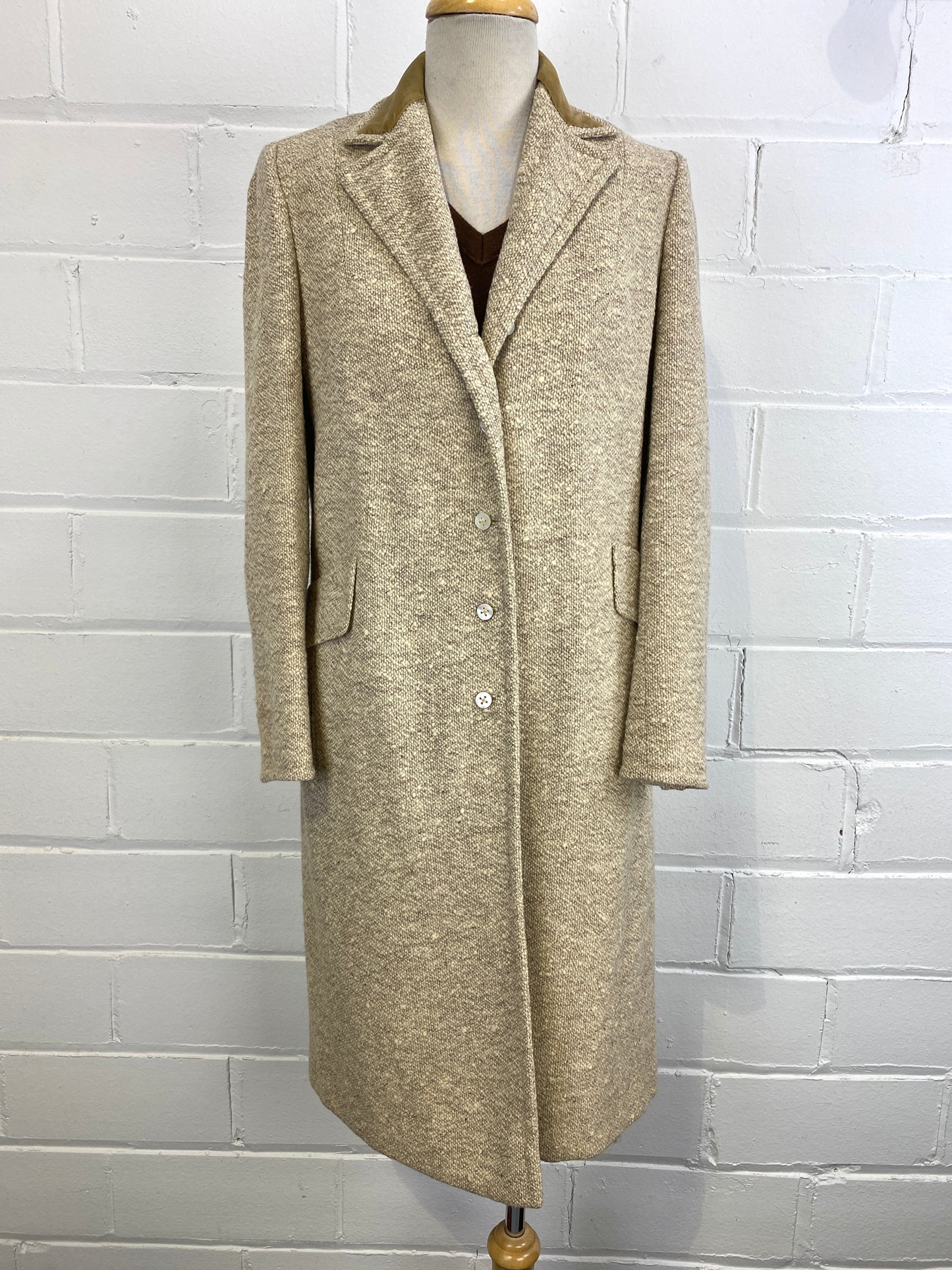 Vintage 1960s 2-Piece Vera Maxwell Beige Bouclé Wool Coat Set, Medium 