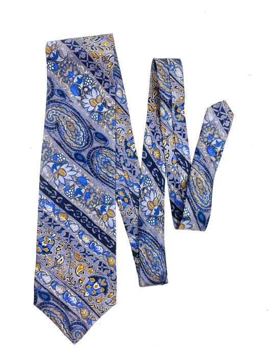 90s Deadstock Silk Necktie, Men's Vintage Purple/ Blue/ Gold Paisley Pattern Tie, NOS