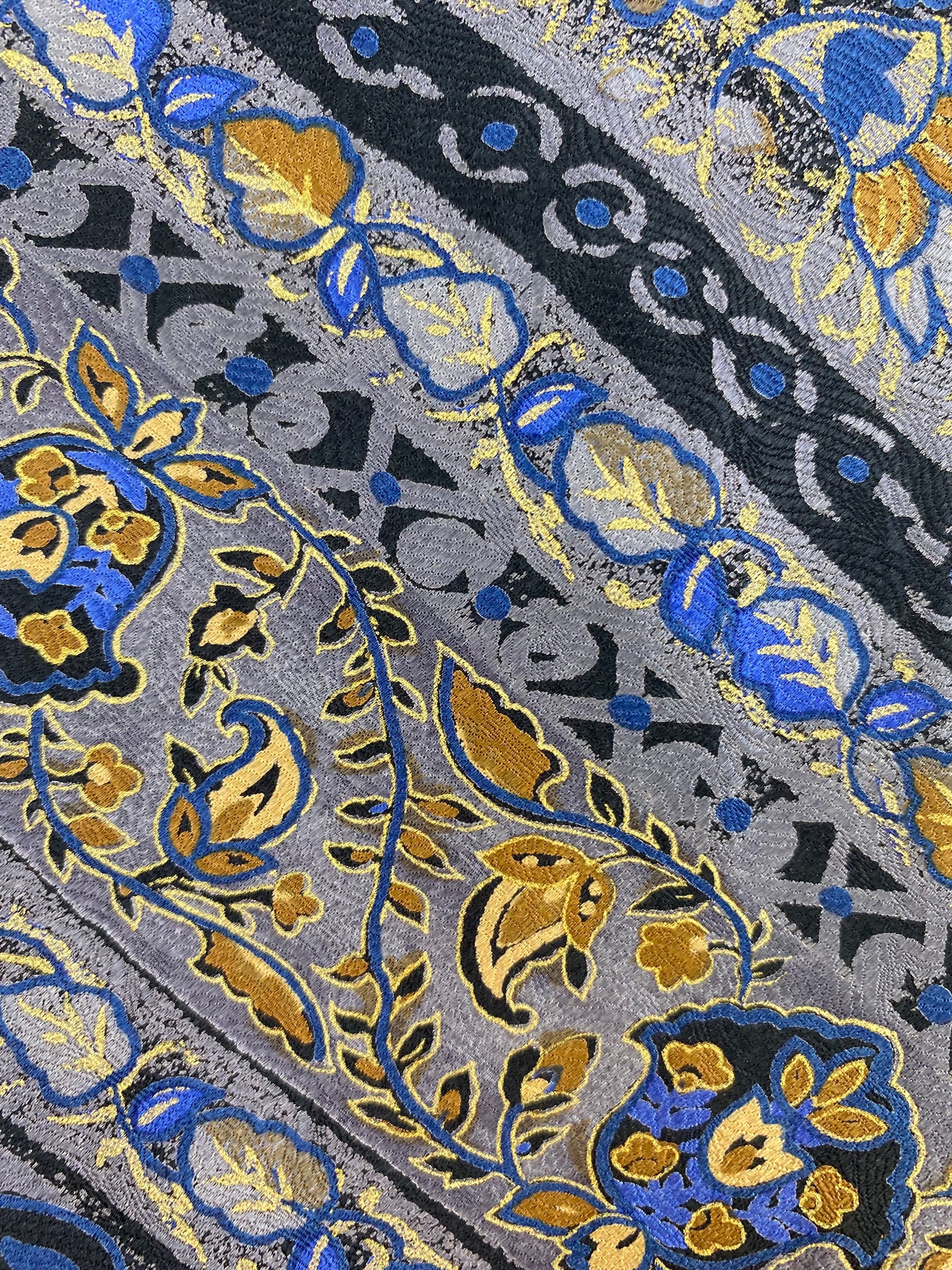 90s Deadstock Silk Necktie, Men's Vintage Purple/ Blue/ Gold Paisley Pattern Tie, NOS