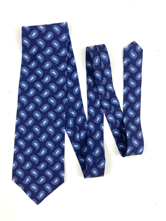 90s Deadstock Silk Necktie, Men's Vintage Blue Boteh Paisley Pattern Tie, NOS