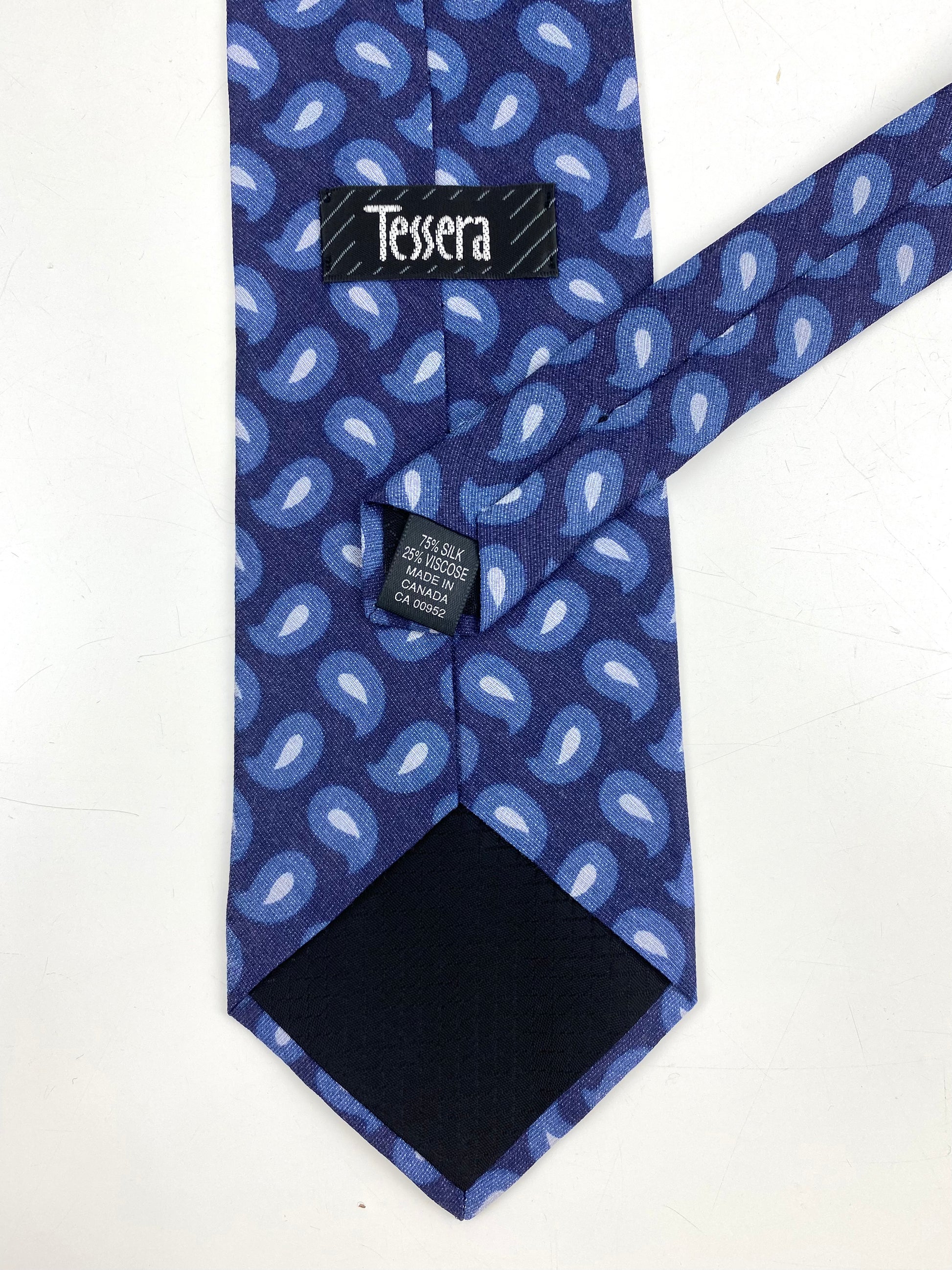 90s Deadstock Silk Necktie, Men's Vintage Blue Boteh Paisley Pattern Tie, NOS