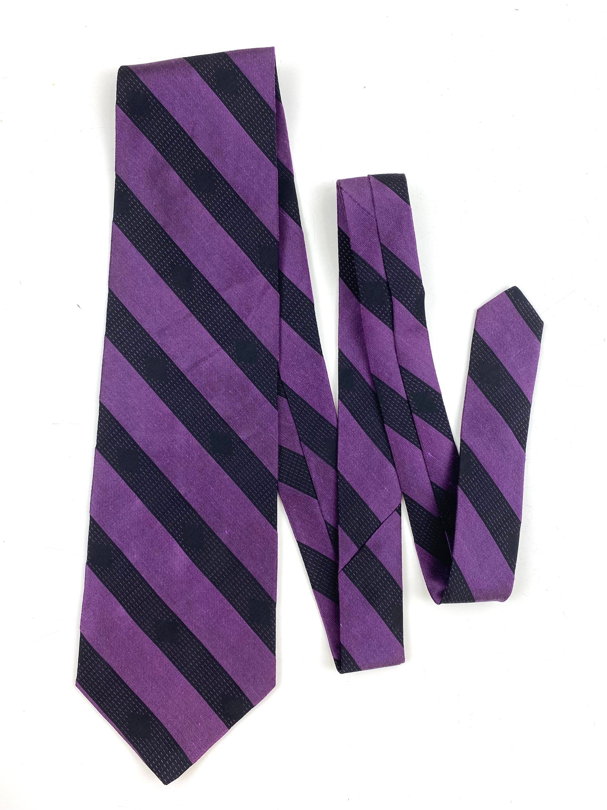 90s Deadstock Silk Necktie, Men's Vintage Purple/ Black Diagonal Stripe Pattern Tie, NOS