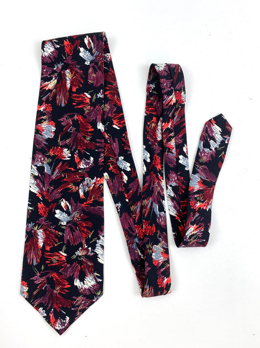 90s Deadstock Silk Necktie, Men's Vintage Purple/ Red Floral Pattern Tie, NOS