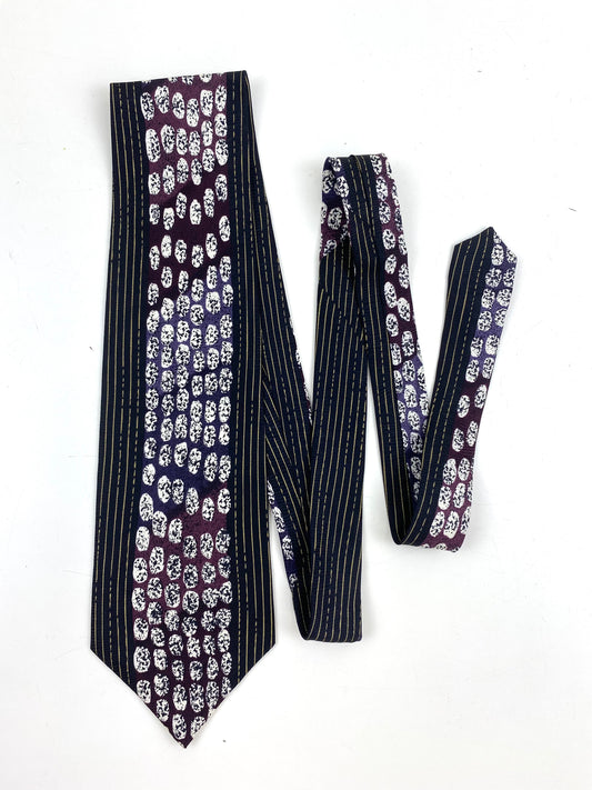 90s Deadstock Silk Necktie, Men's Vintage Purple/ Black Abstract Pattern Tie, NOS