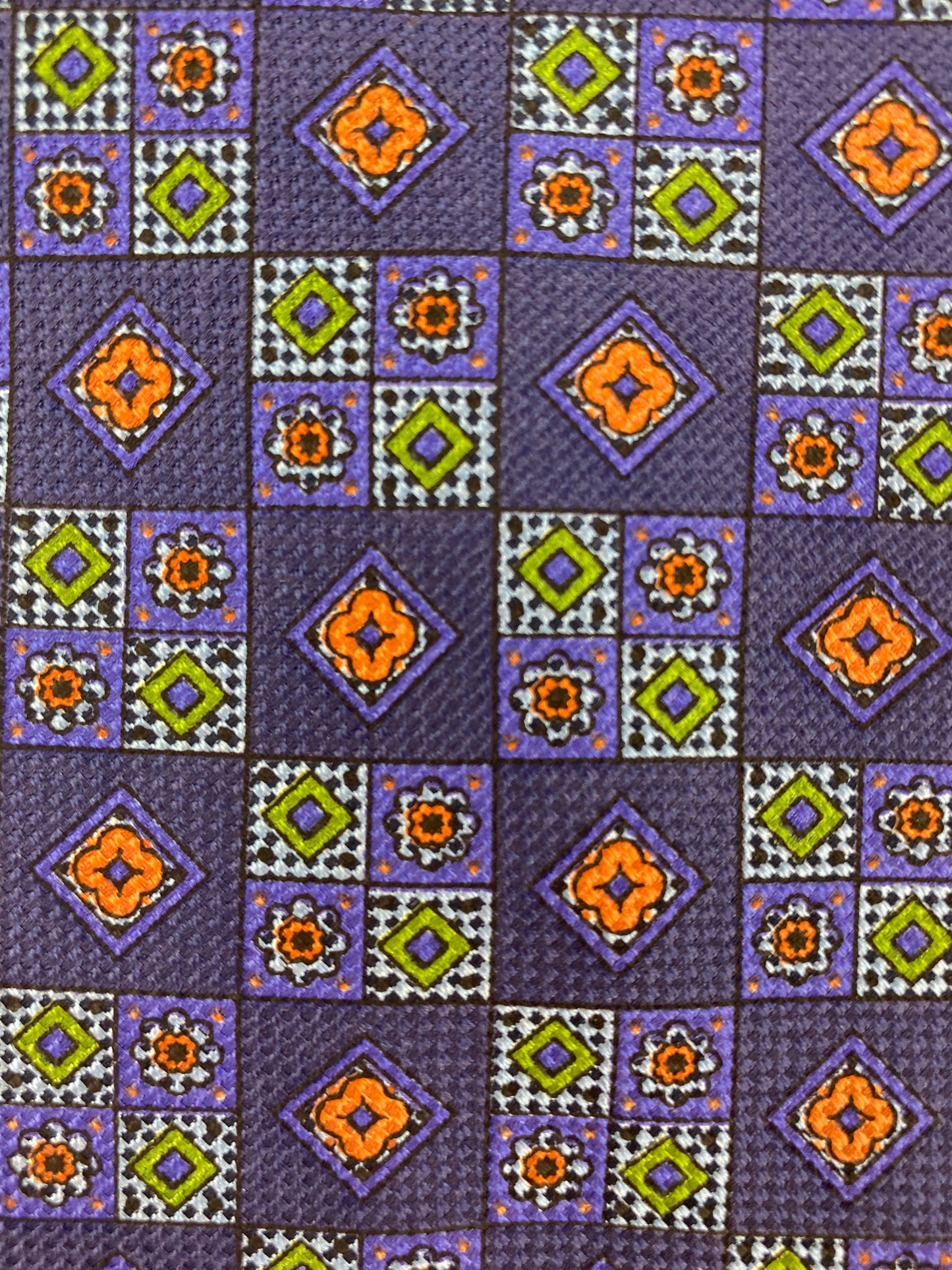 90s Deadstock Silk Necktie, Men's Vintage Blue/ Orange/ Green Geometric Tile Pattern Tie, NOS