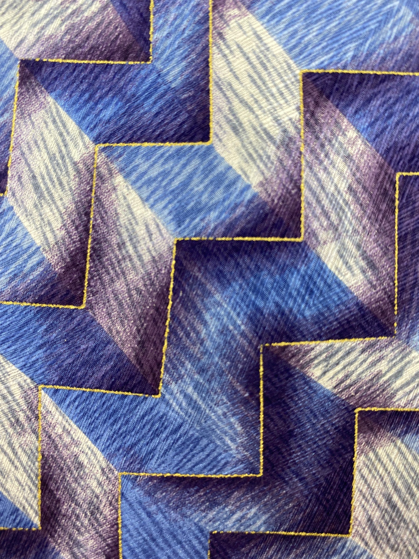 90s Deadstock Silk Necktie, Men's Vintage Blue/ Purple 3D Chevron Pattern Tie, NOS