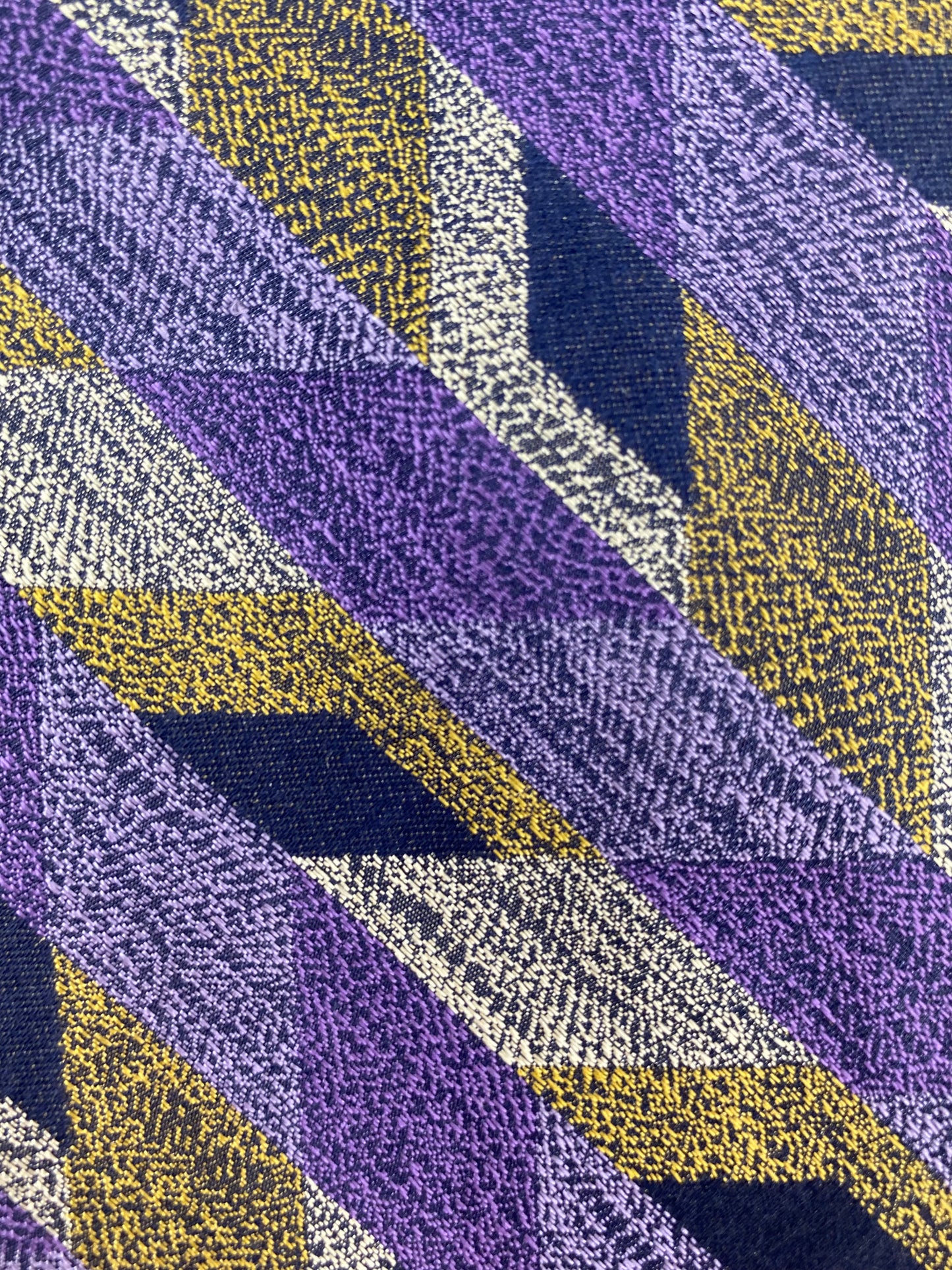 90s Deadstock Silk Necktie, Men's Vintage Purple/ Gold Geometric Stripe Pattern Tie, NOS