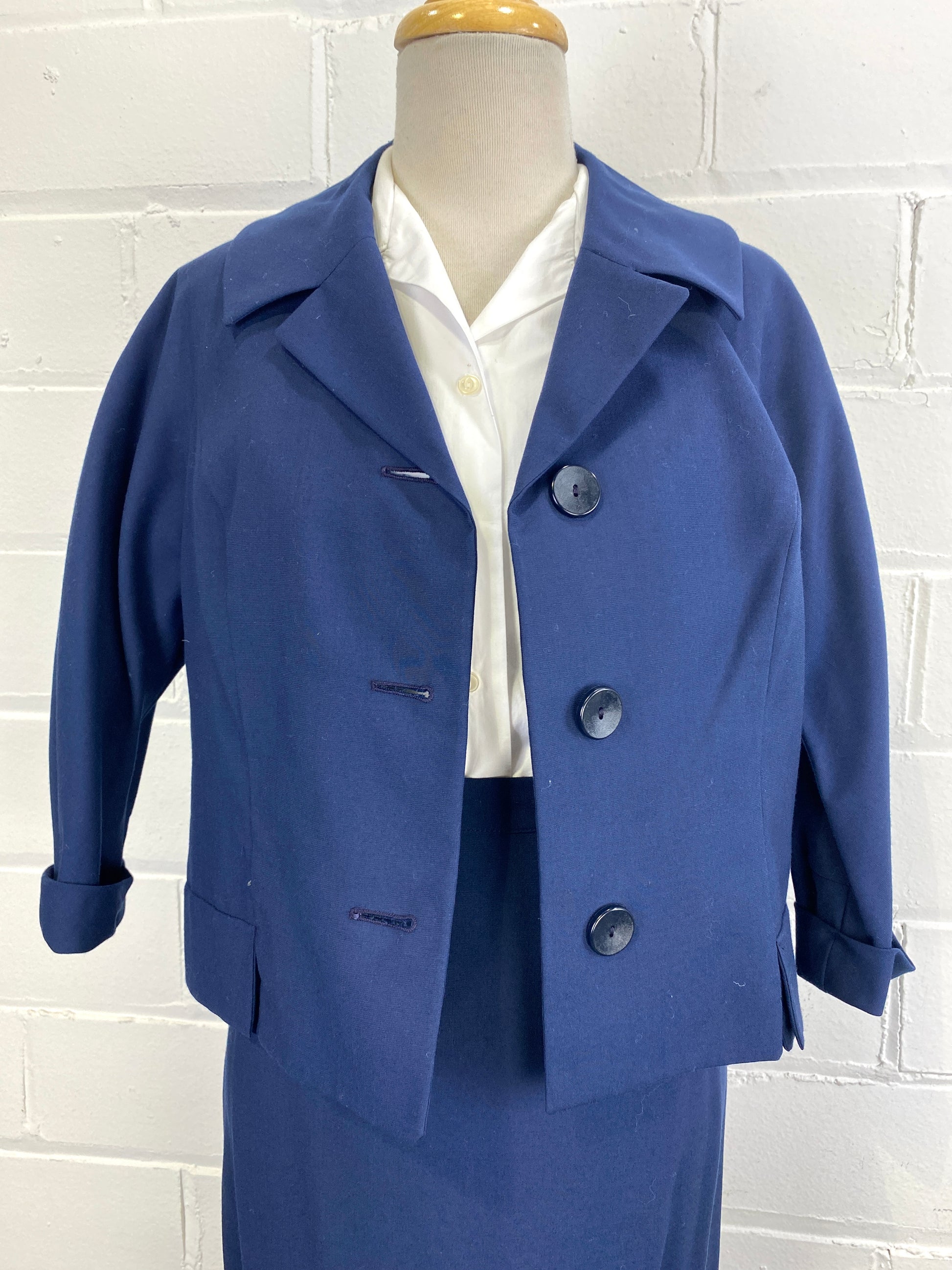 Vintage 1960s 2-Piece Navy Skirt Suit, Small