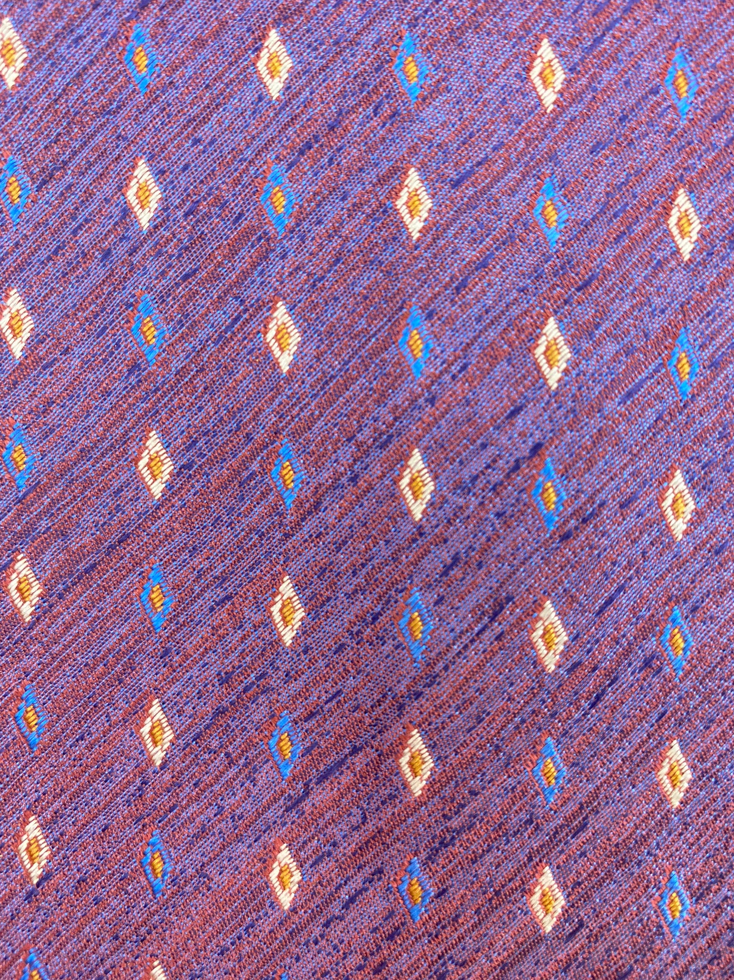 90s Deadstock Silk Necktie, Men's Vintage Red/ Blue Micro Diamond Pattern Tie, NOS