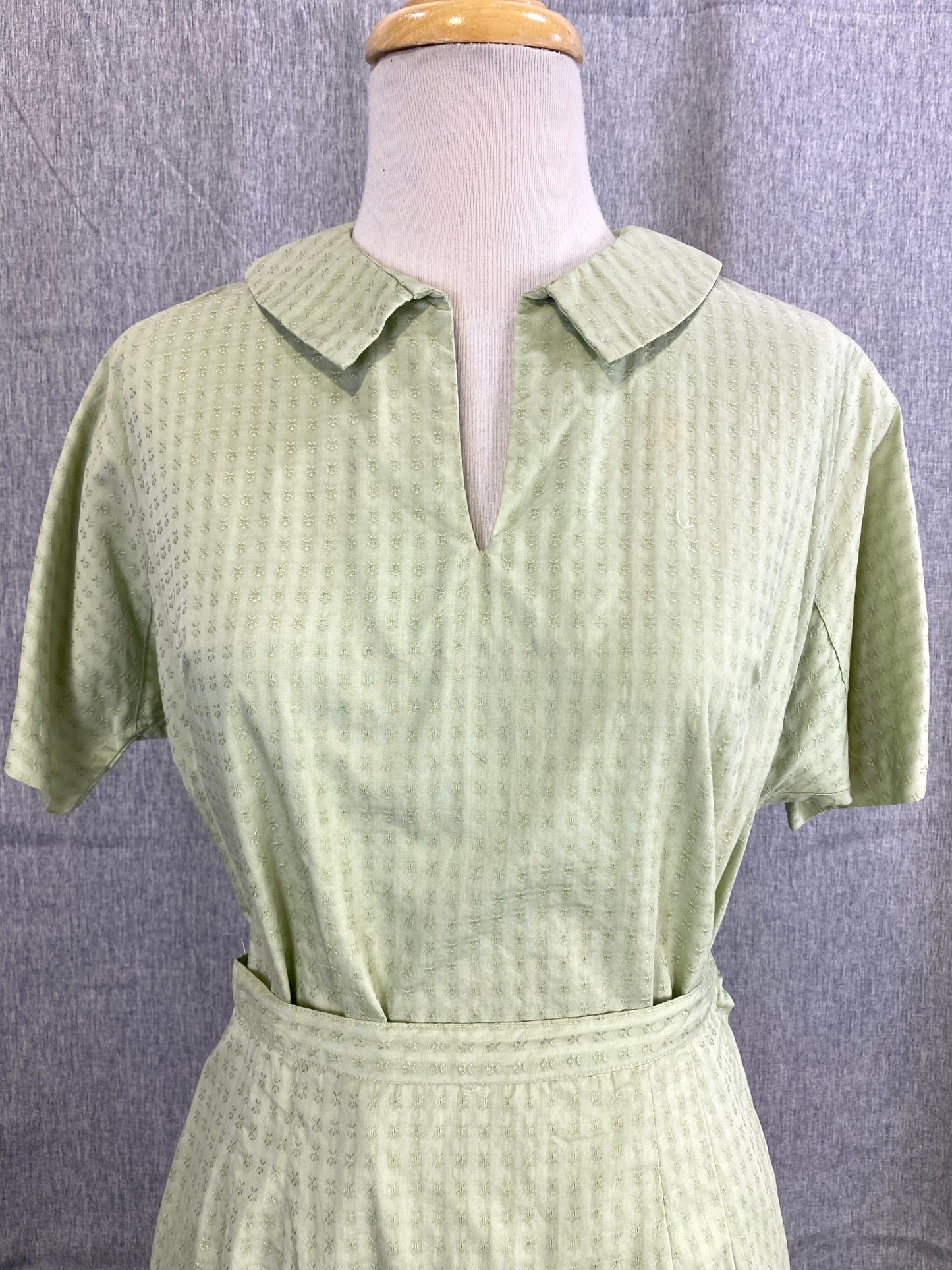 Vintage 1960s 2-Piece Green Cotton Skirt & Blouse Set, Small