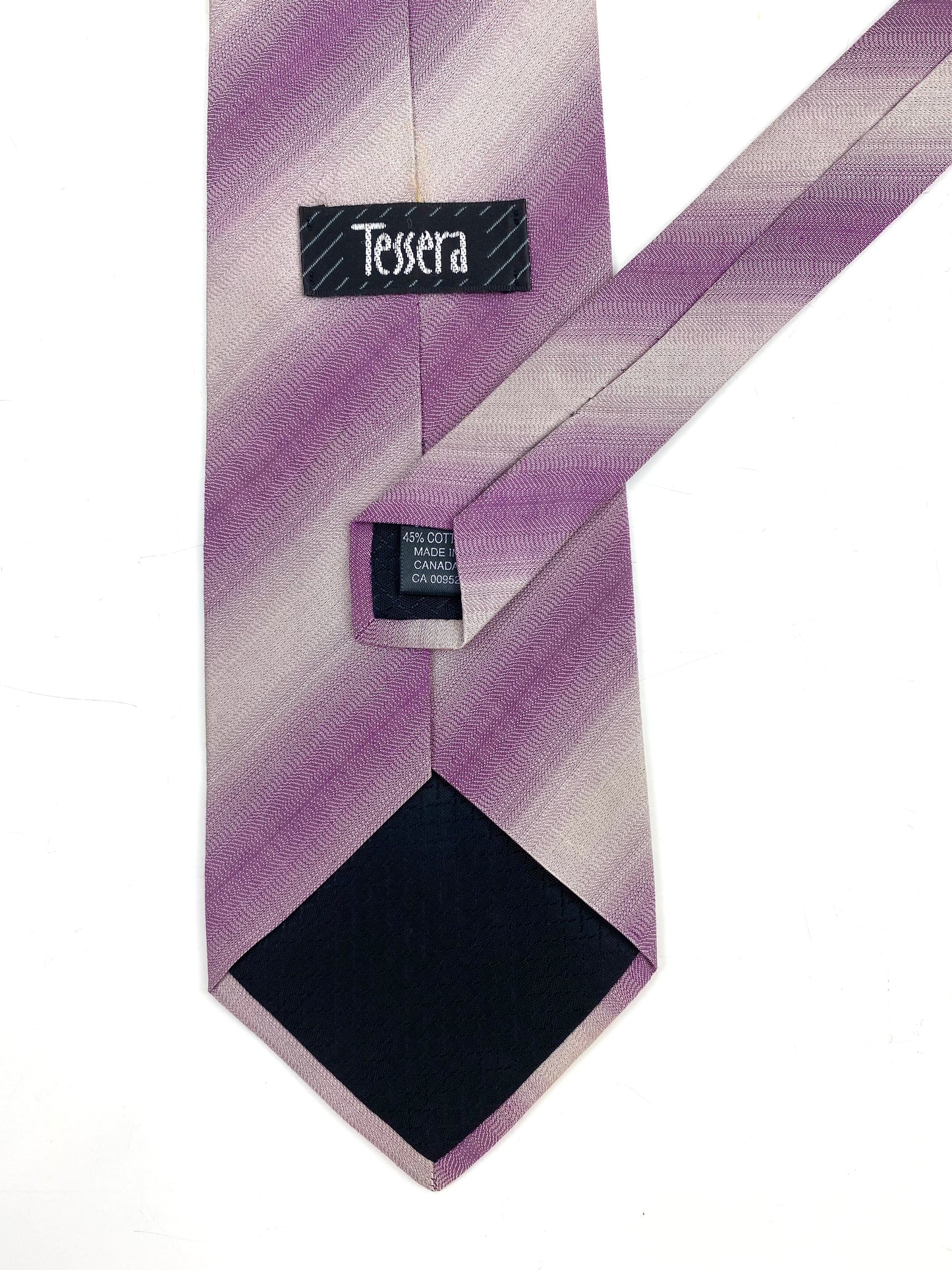 90s Deadstock Silk Necktie, Men's Vintage Purple/ Grey Diagonal Stripe Pattern Tie, NOS
