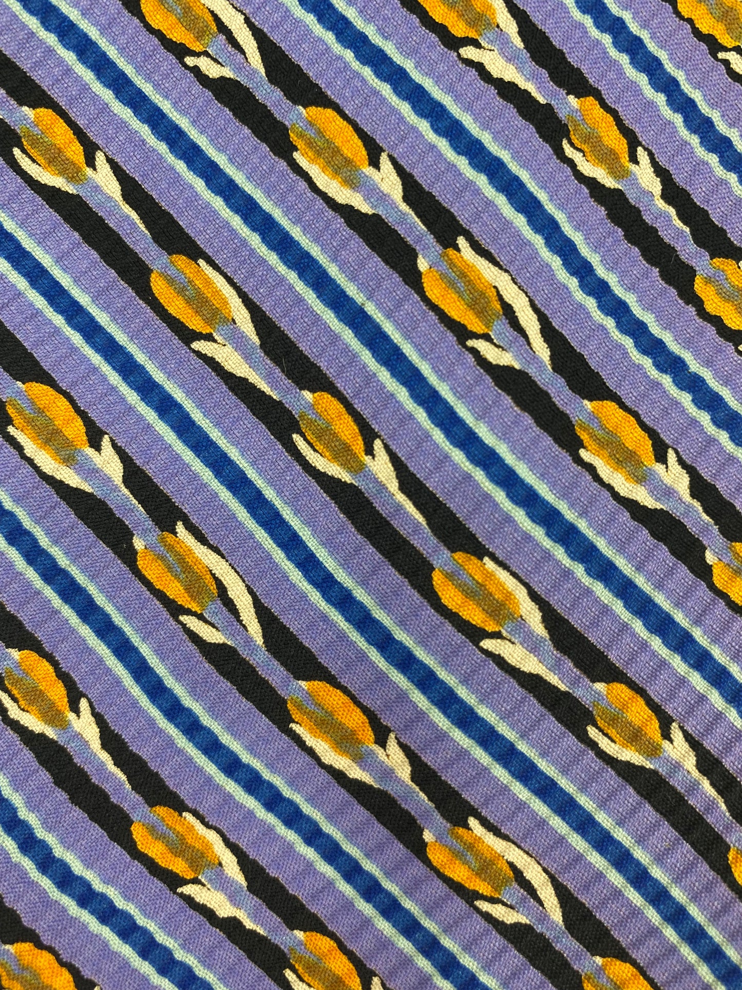 90s Deadstock Silk Necktie, Men's Vintage Purple/ Yellow Floral Diagonal Stripe Pattern Tie, NOS