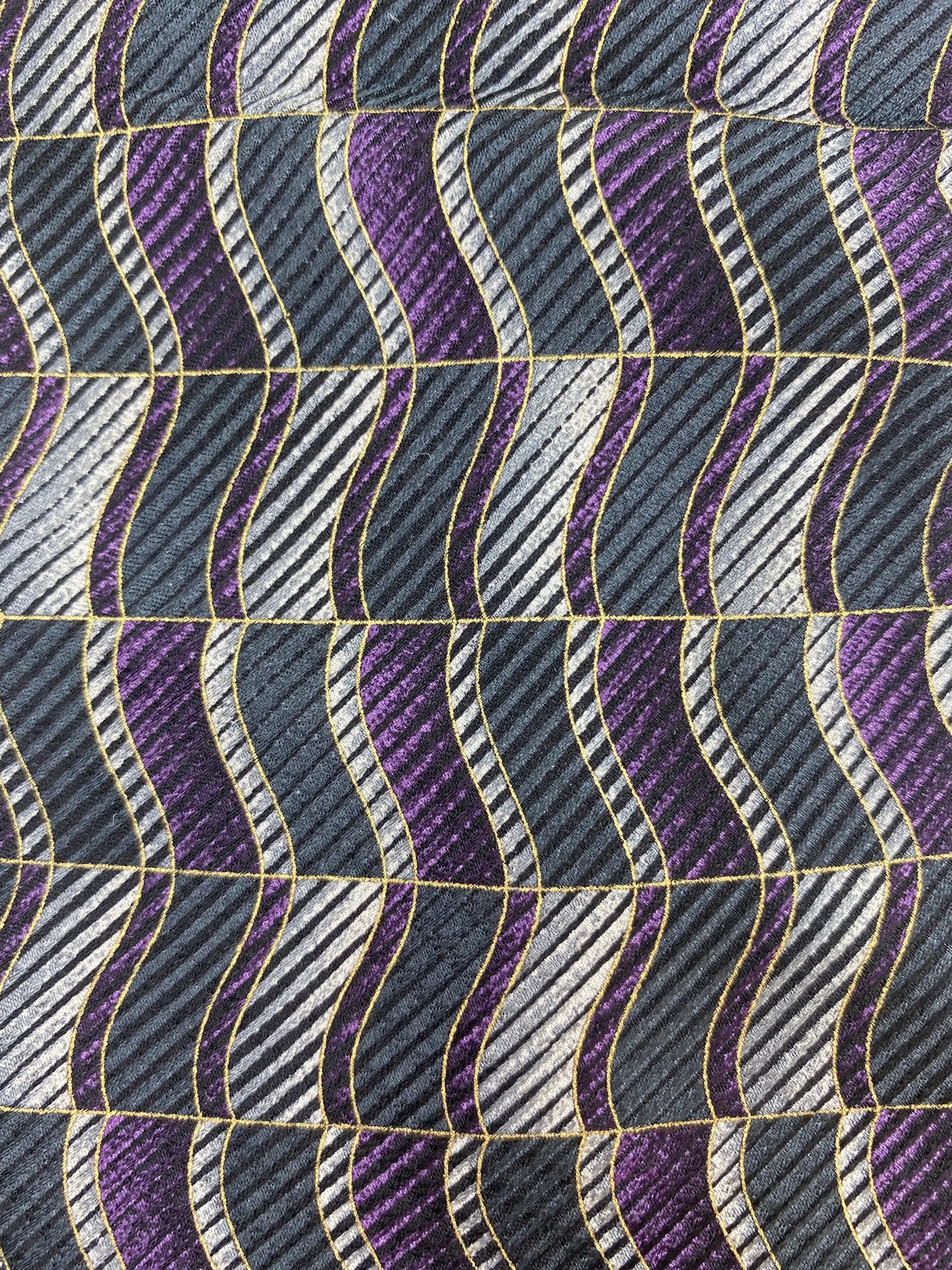 90s Deadstock Silk Necktie, Men's Vintage Purple/ Green Geometric Wave Pattern Tie, NOS