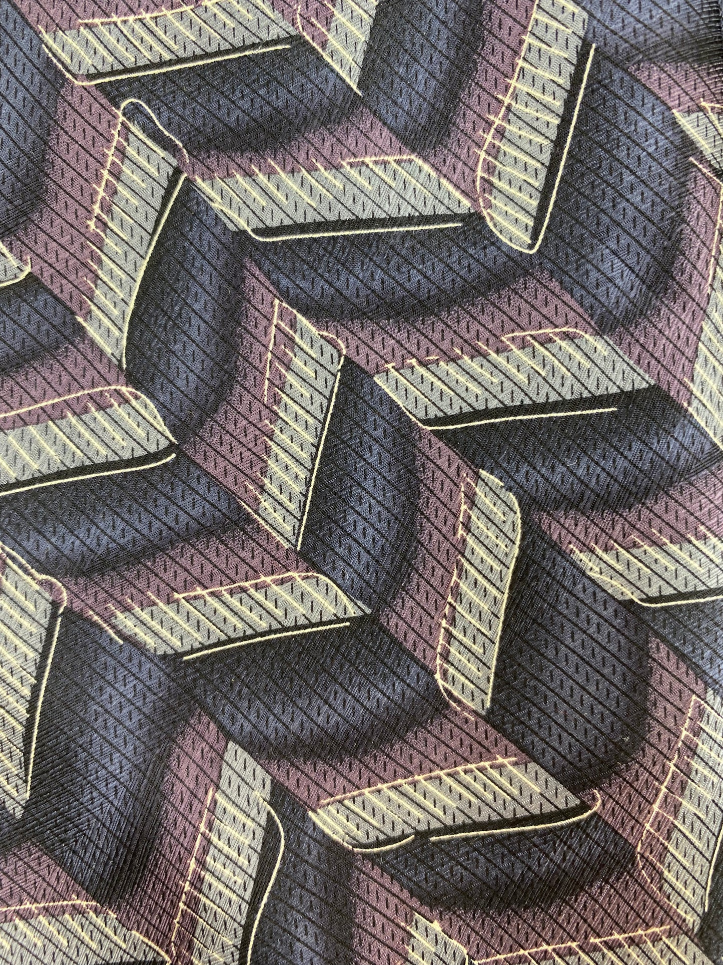 90s Deadstock Silk Necktie, Men's Vintage Purple/ Grey Abstract Pattern Tie, NOS