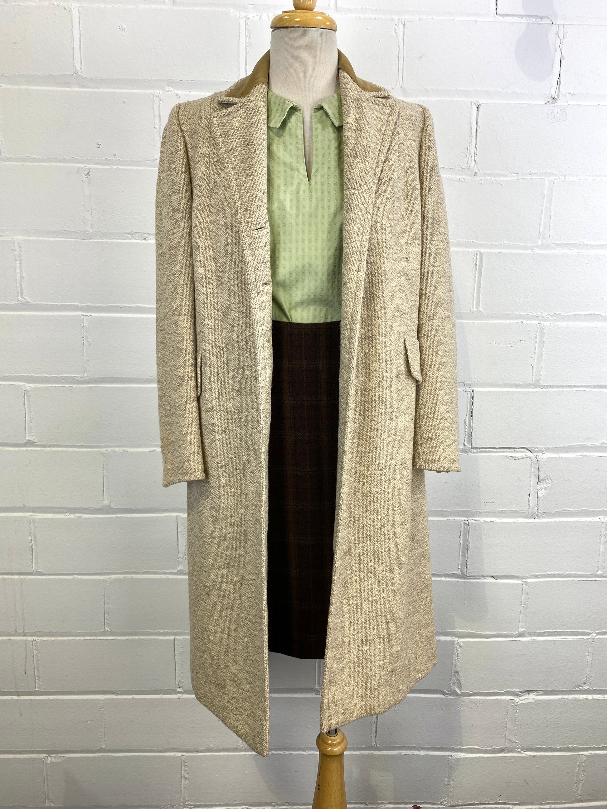 Vintage 1960s 2-Piece Vera Maxwell Beige Bouclé Wool Coat Set, Medium