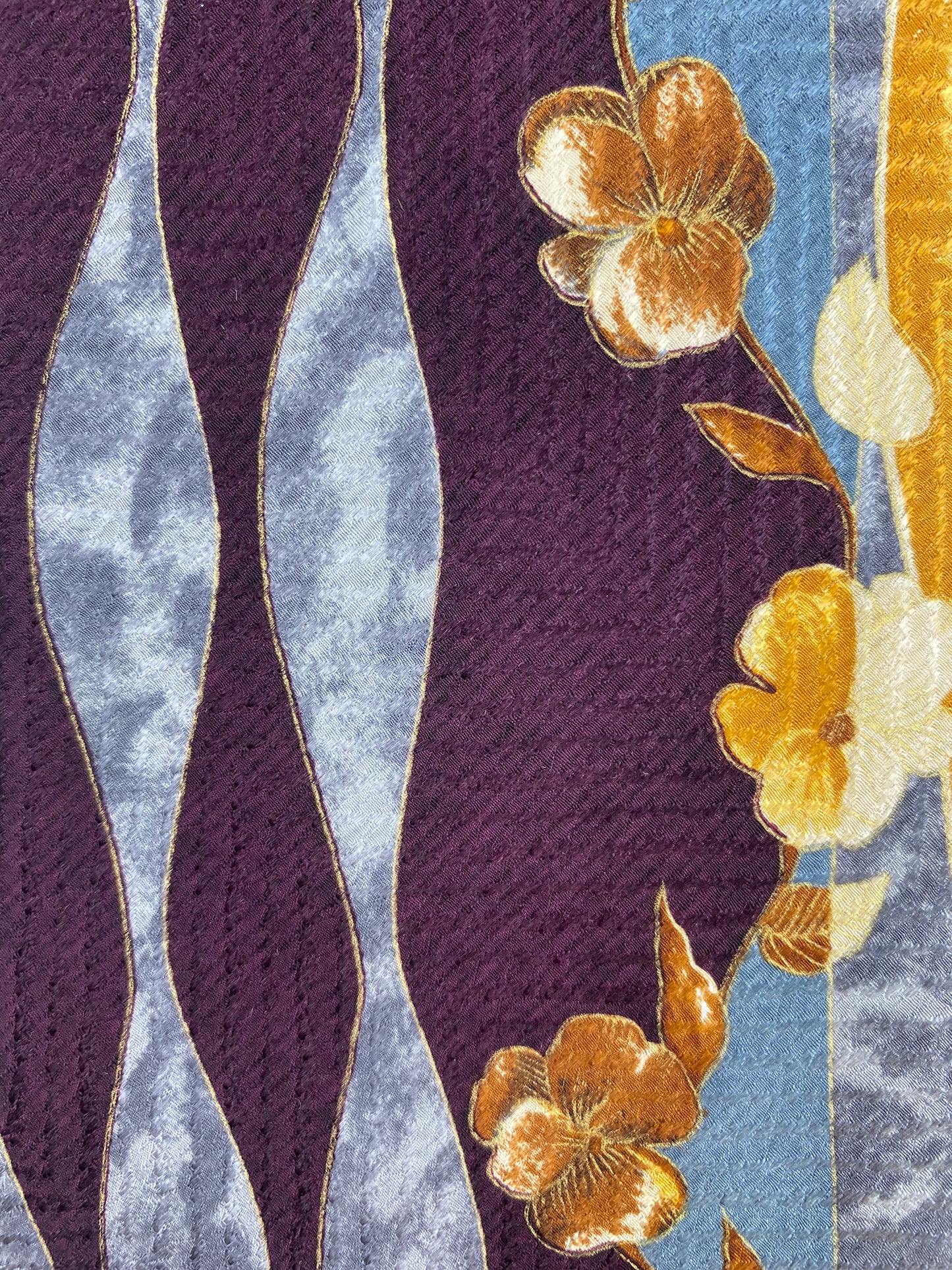 90s Deadstock Silk Necktie, Men's Vintage Purple/ Gold/ Grey Floral Pattern Tie, NOS