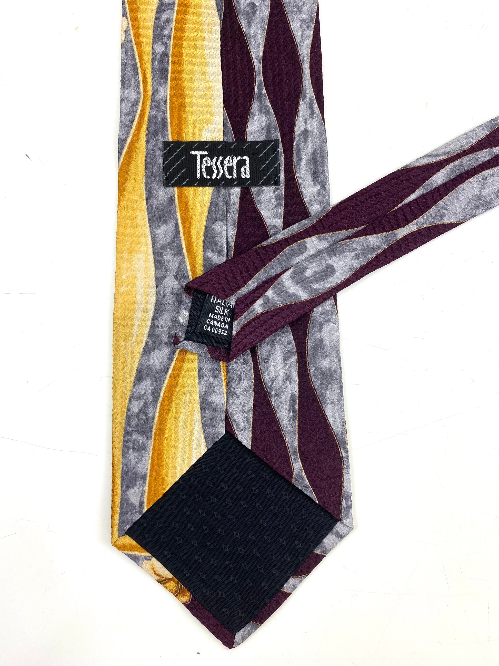 90s Deadstock Silk Necktie, Men's Vintage Purple/ Gold/ Grey Floral Pattern Tie, NOS
