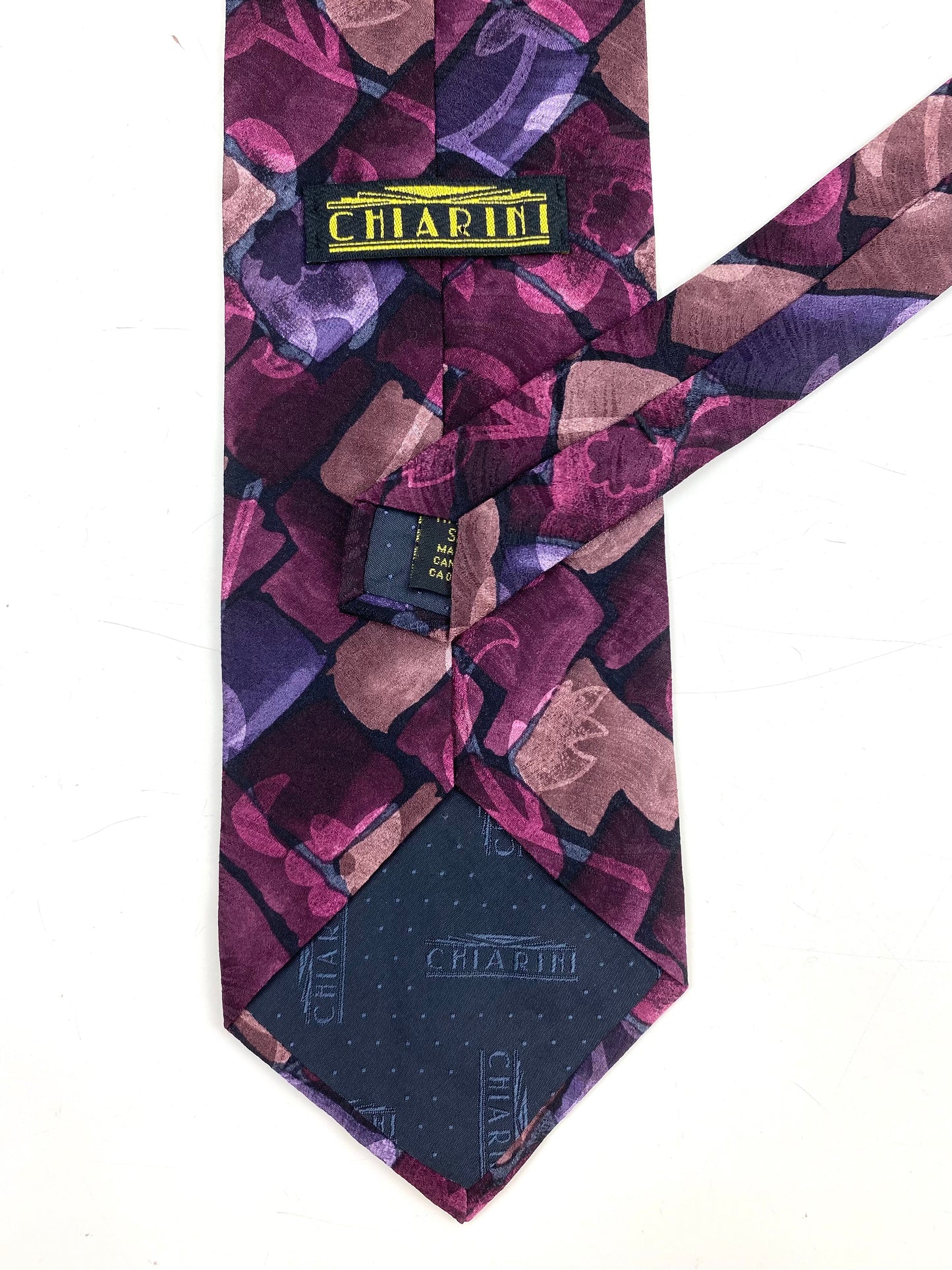 90s Deadstock Silk Necktie, Men's Vintage Purple Abstract Floral Pattern Tie, NOS