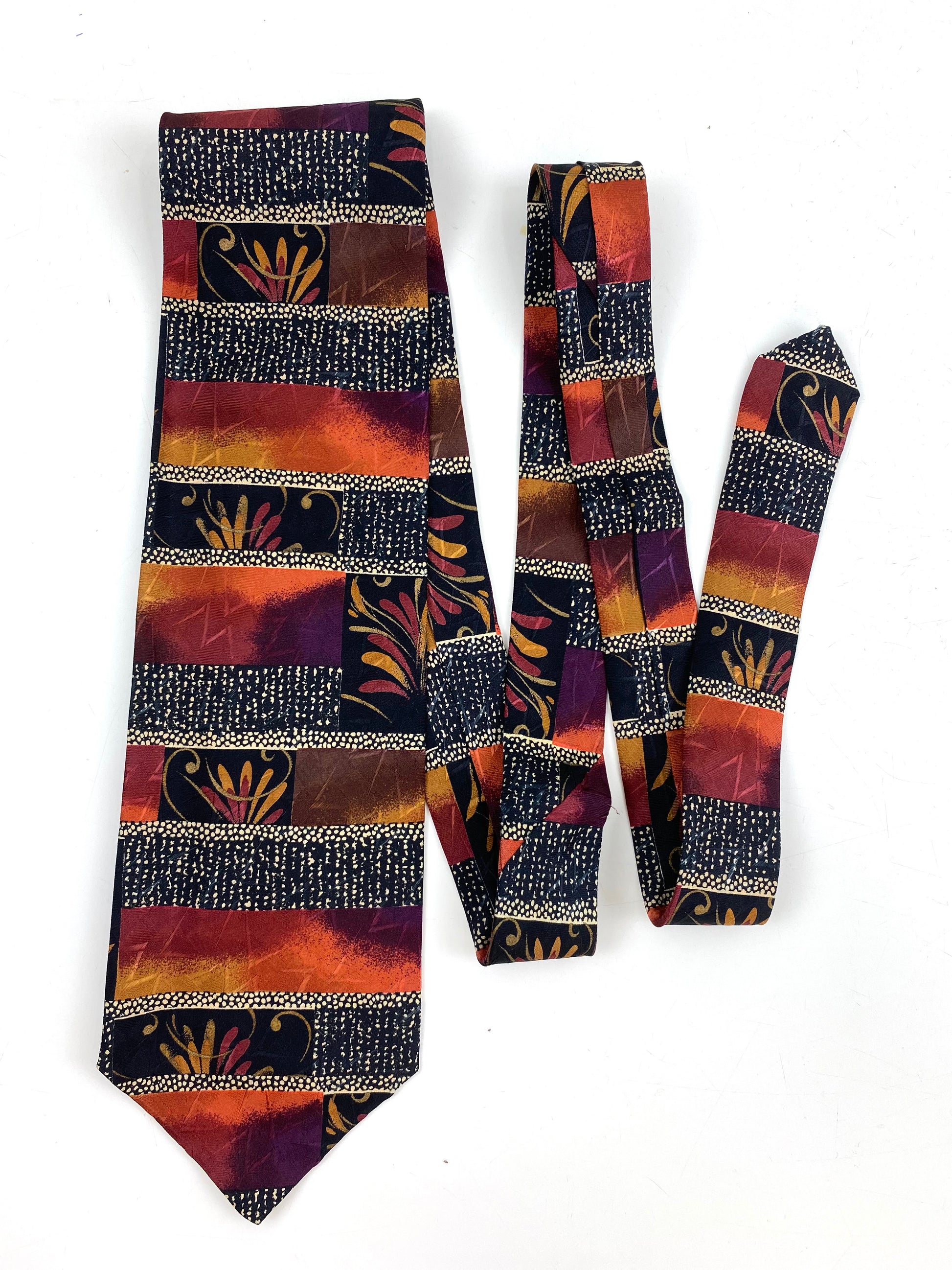 90s Deadstock Silk Necktie, Men's Vintage Purple/ Rust Abstract Pattern Tie, NOS