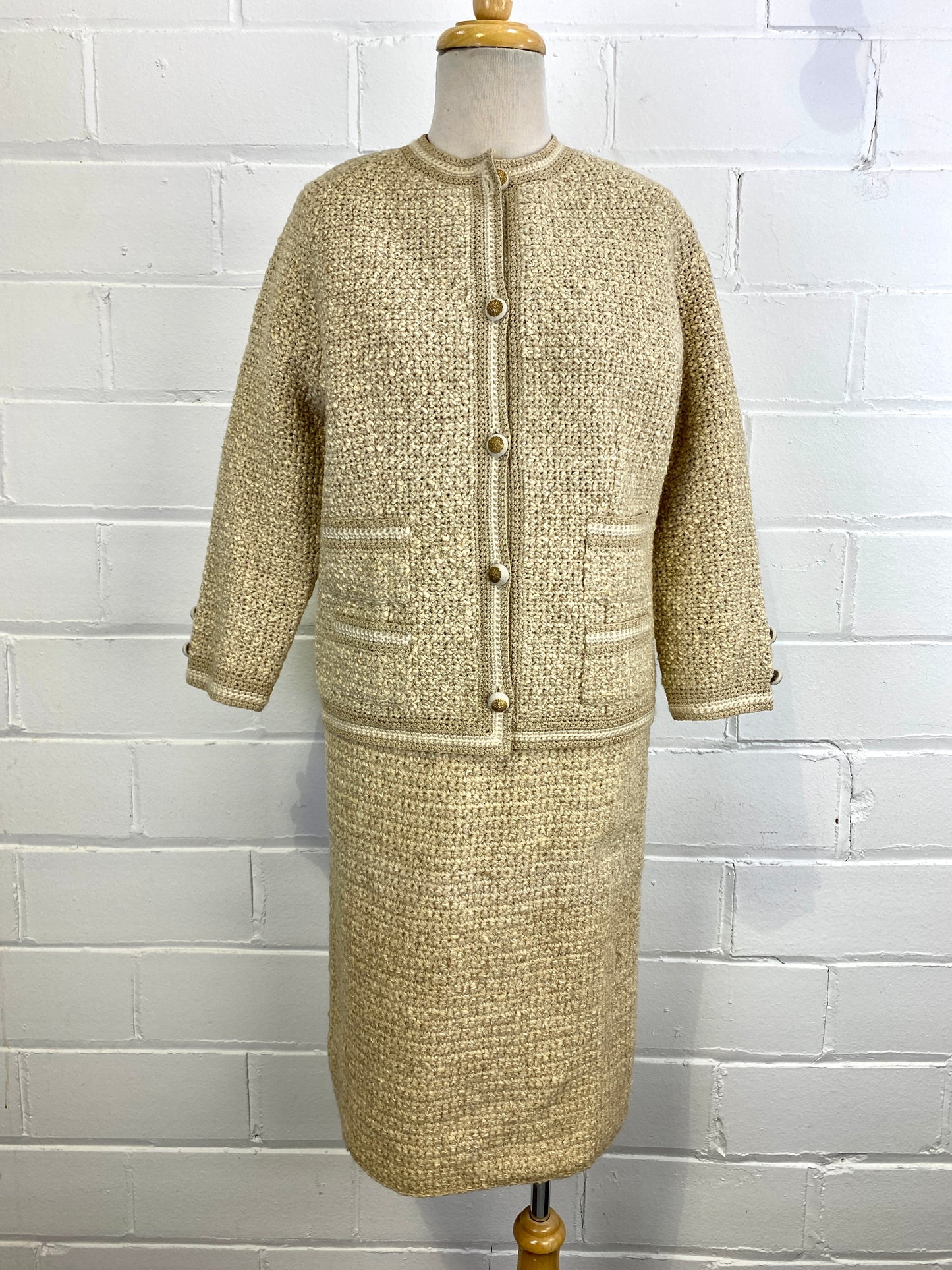 1960s Deadstock Wool Skirt Suit Designer Vintage Tweed Jacket 
