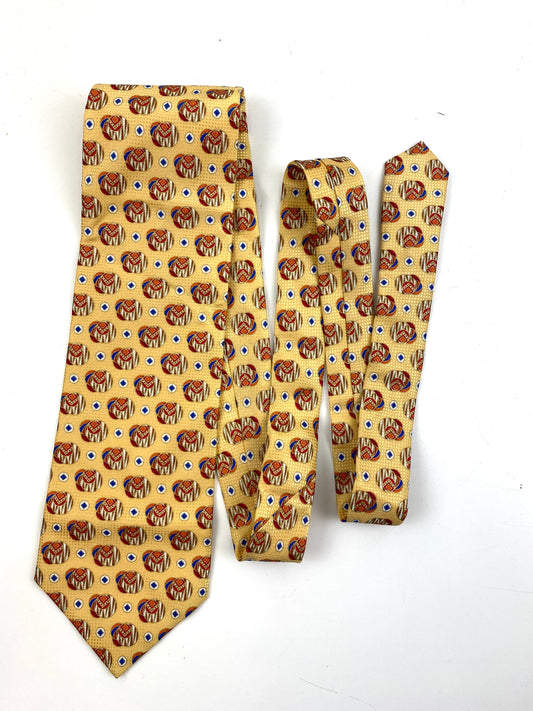 Front of: 90s Deadstock Silk Necktie, Men's Vintage Gold Red Blue Geometric Pattern Tie, NOS