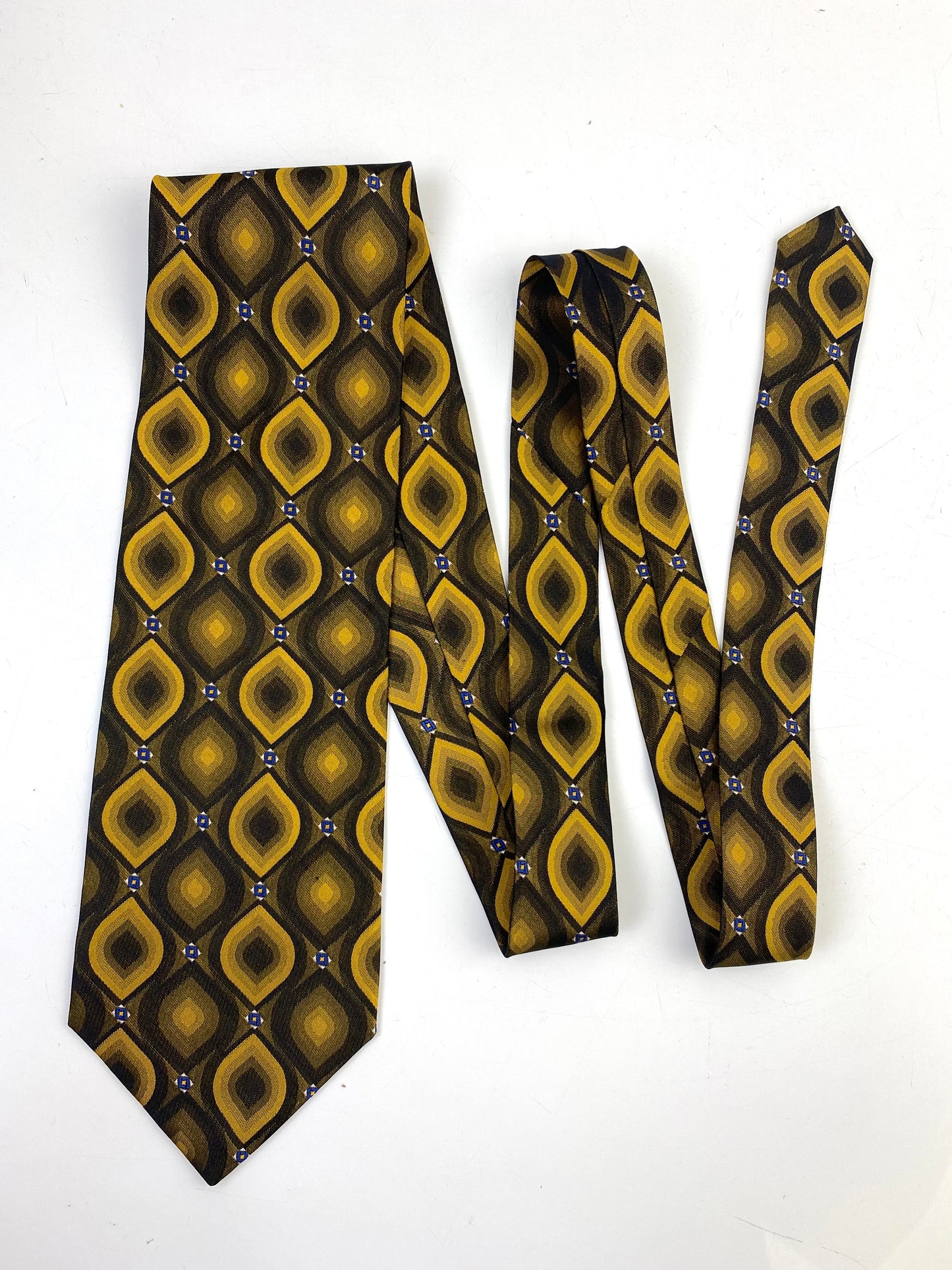 Front of: 90s Deadstock Silk Necktie, Men's Vintage Gold Ogee Pattern Tie, NOS