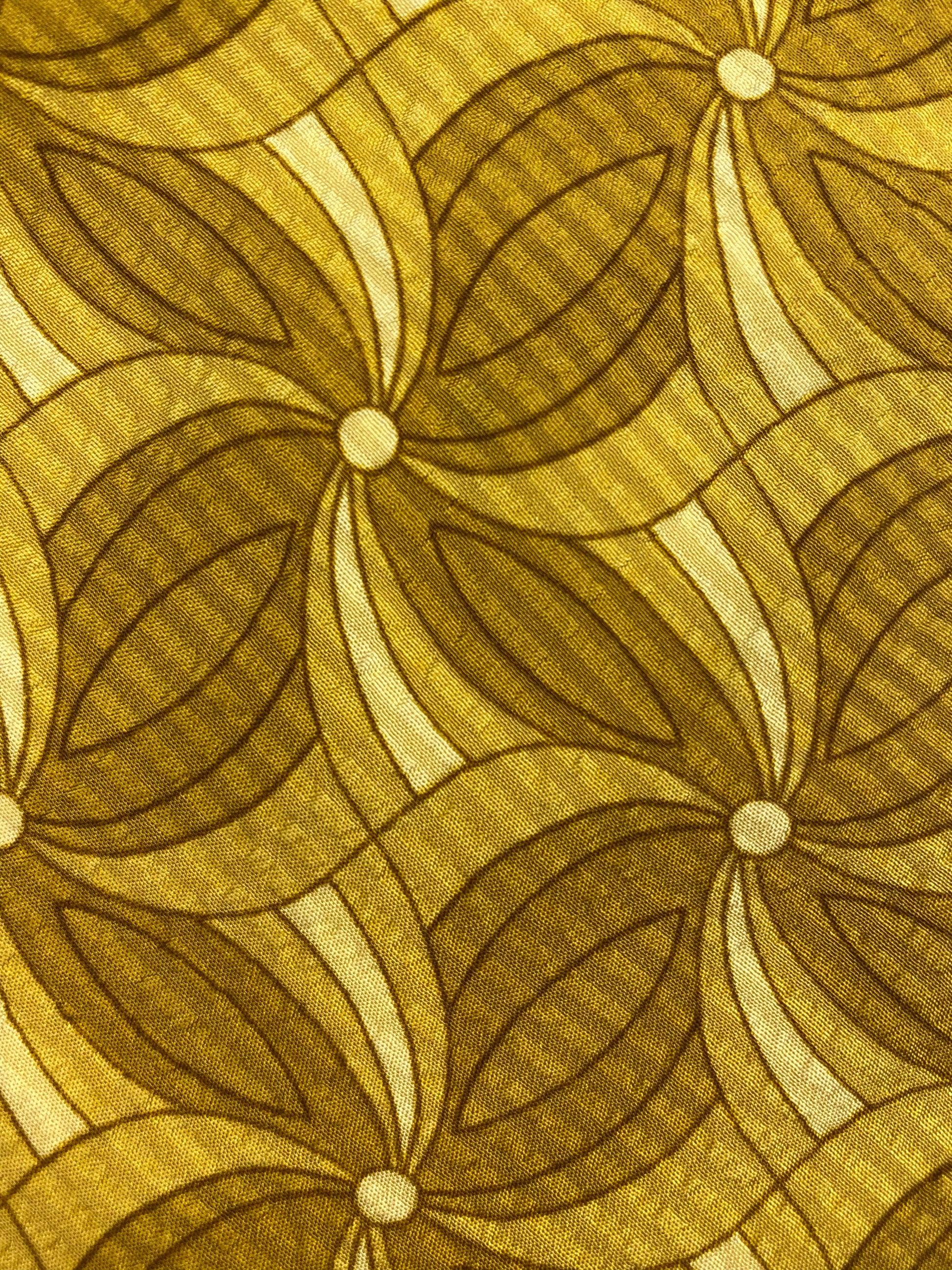 Pattern detail close-up of: 90s Deadstock Silk Necktie, Men's Vintage Gold Floral Geometric Pattern Tie, NOS